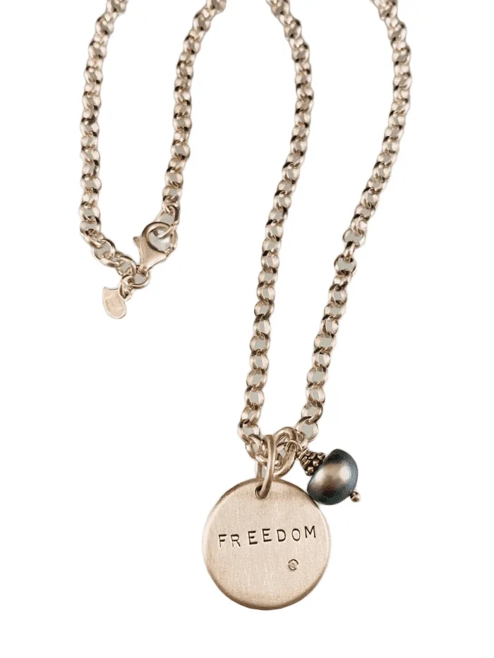 16” Sterling 'Freedom' Diamond & Grey Pearl Charm Necklace