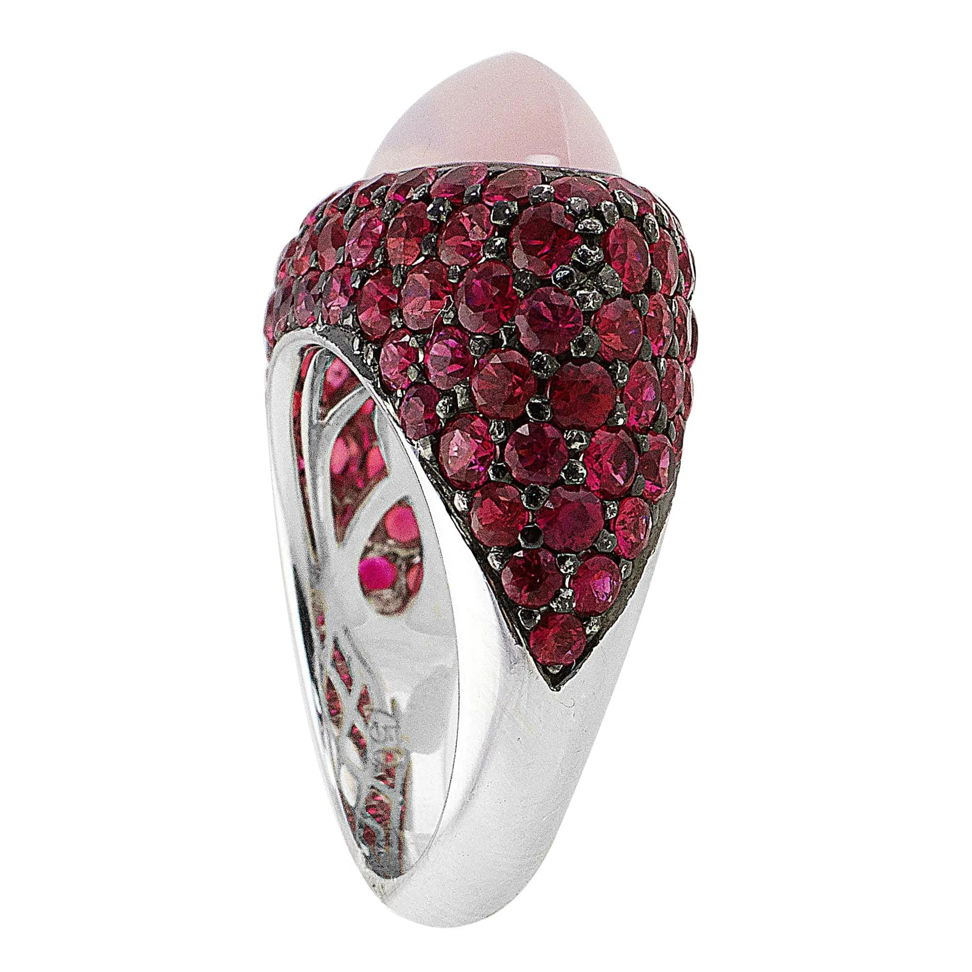 18k White Gold Cabochon Pink Quartz Ruby Ring