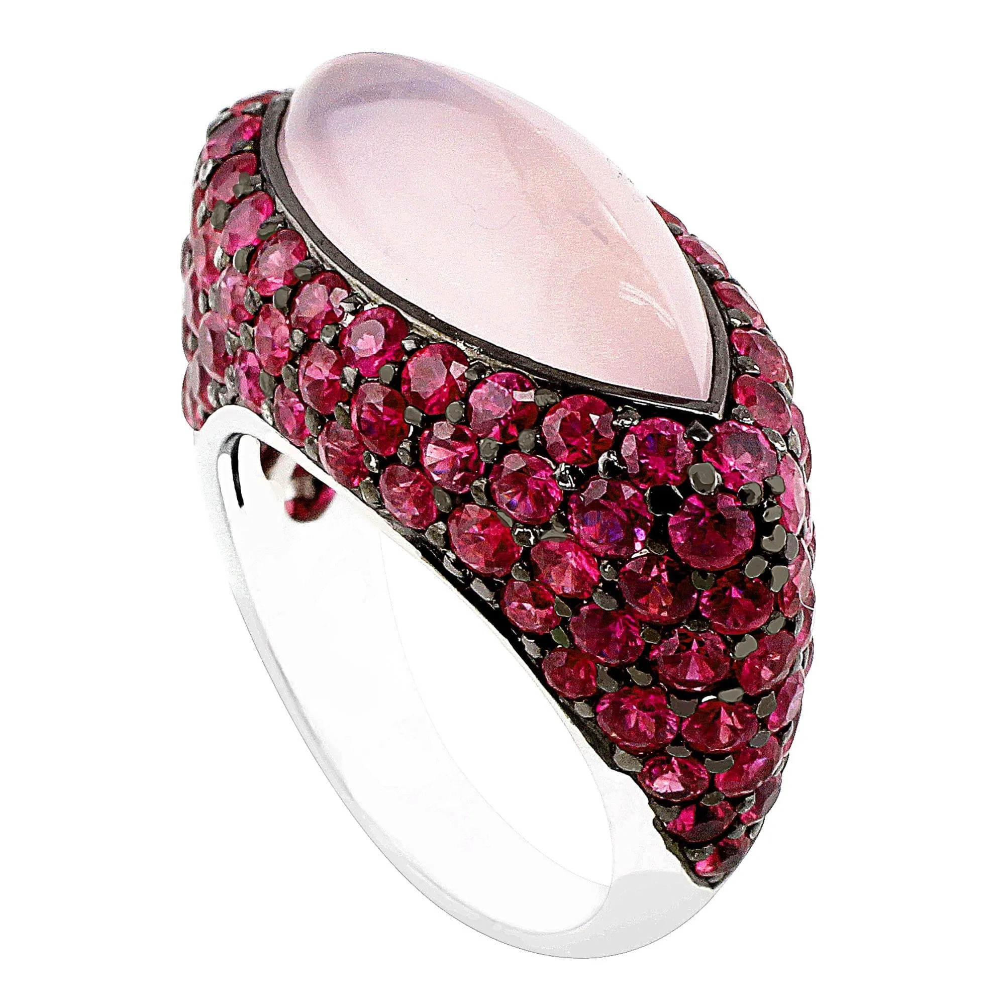 18k White Gold Cabochon Pink Quartz Ruby Ring