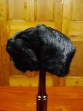 23/0492 immaculate vintage black rabbit fur trapper hat 58 cms