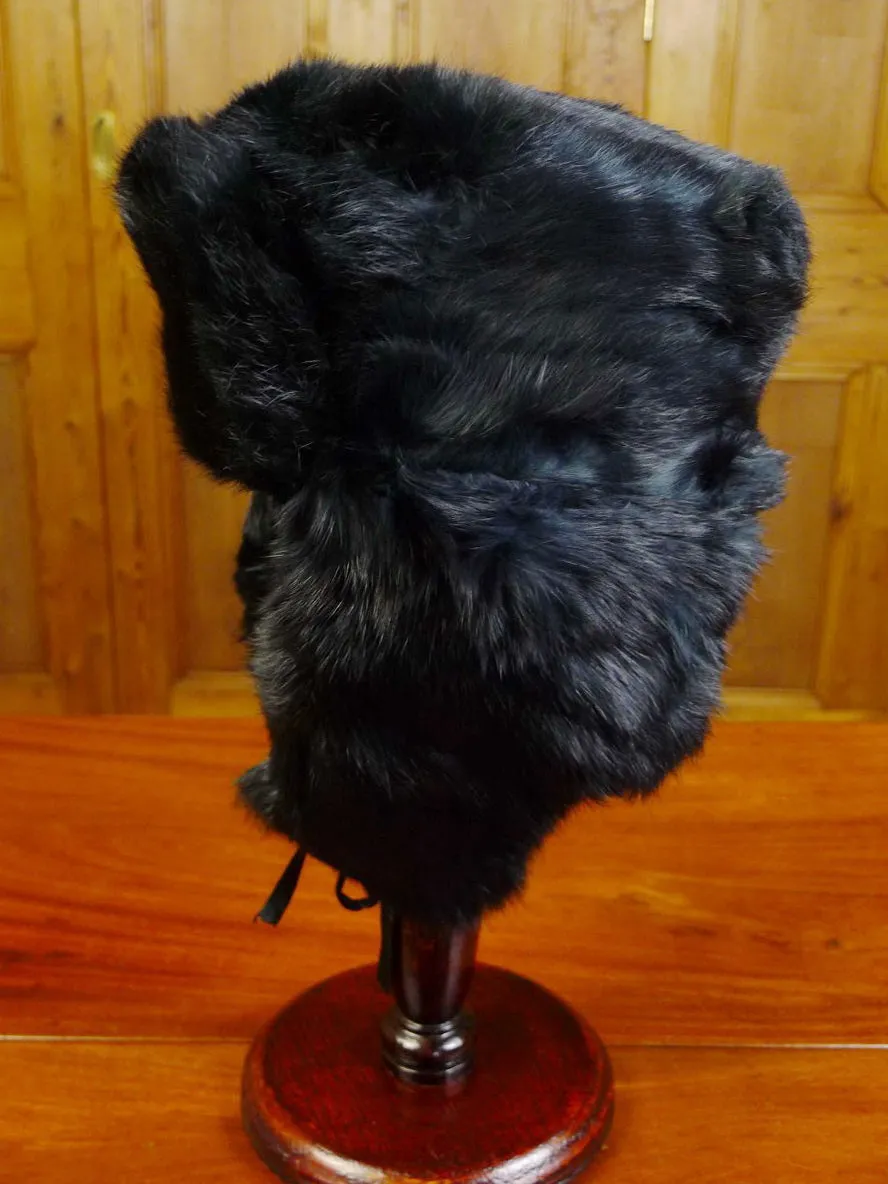 23/0492 immaculate vintage black rabbit fur trapper hat 58 cms