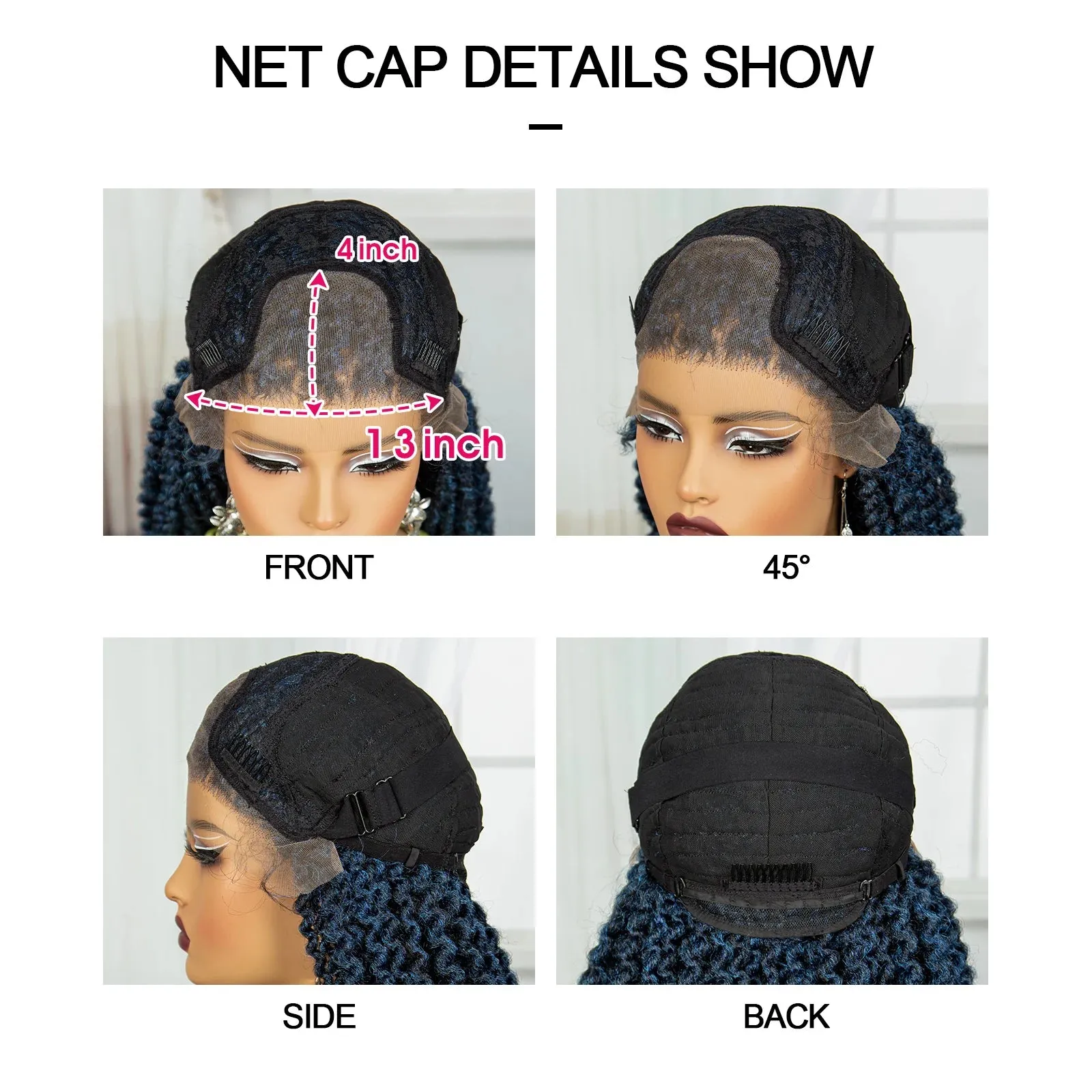 2inch Blue Synthetic Lace Front Braided Wigs for Black Women Knotless Braids Wig Embroidery Lace Braided Wig with Baby Hair