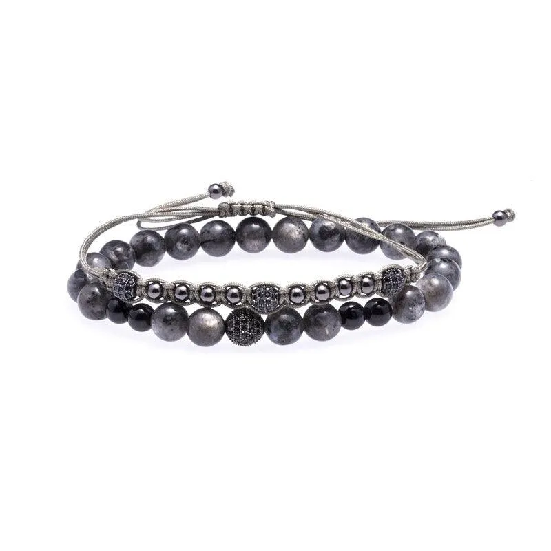 2pcs/Set Beads Male Bracelet, Micro CZ Bead Woven Men Bracelet, Braiding Cord Men Bracelet