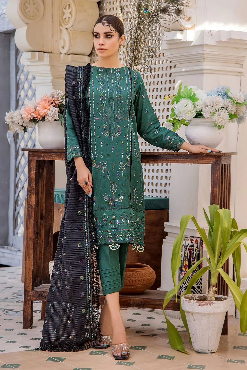 3 Pcs Unstitched Emb Khaddar Suit KKE-1616