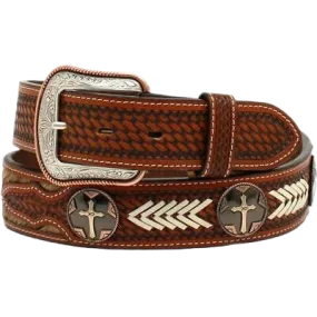 3D Belt Men's Tooled Calf Hair Cross Concho Brown Belt D100011608