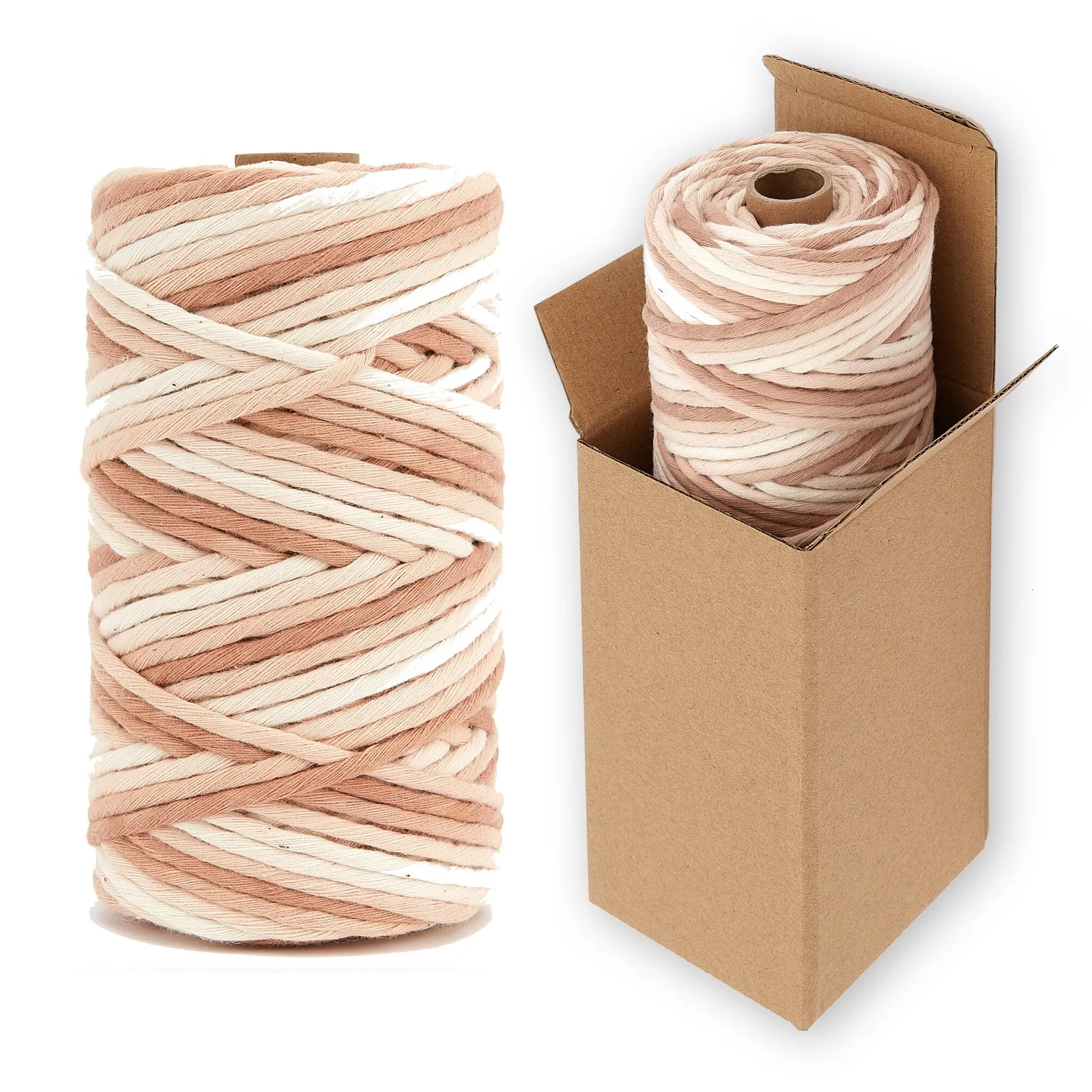 4mm Macrame Cord - Single Twist - Multicolor - Natural Browne and Pink - 100% Soft Cotton - Special Gift - DIY Macrame Projects - 85m/roll