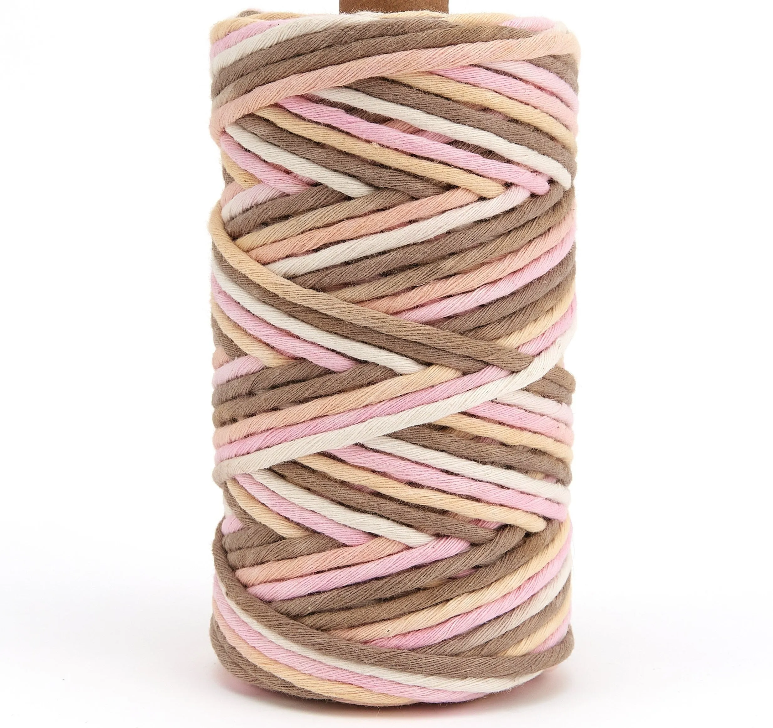 4mm Macrame Cord - Single Twist - Multicolor - Natural Browne and Pink - 100% Soft Cotton - Special Gift - DIY Macrame Projects - 85m/roll