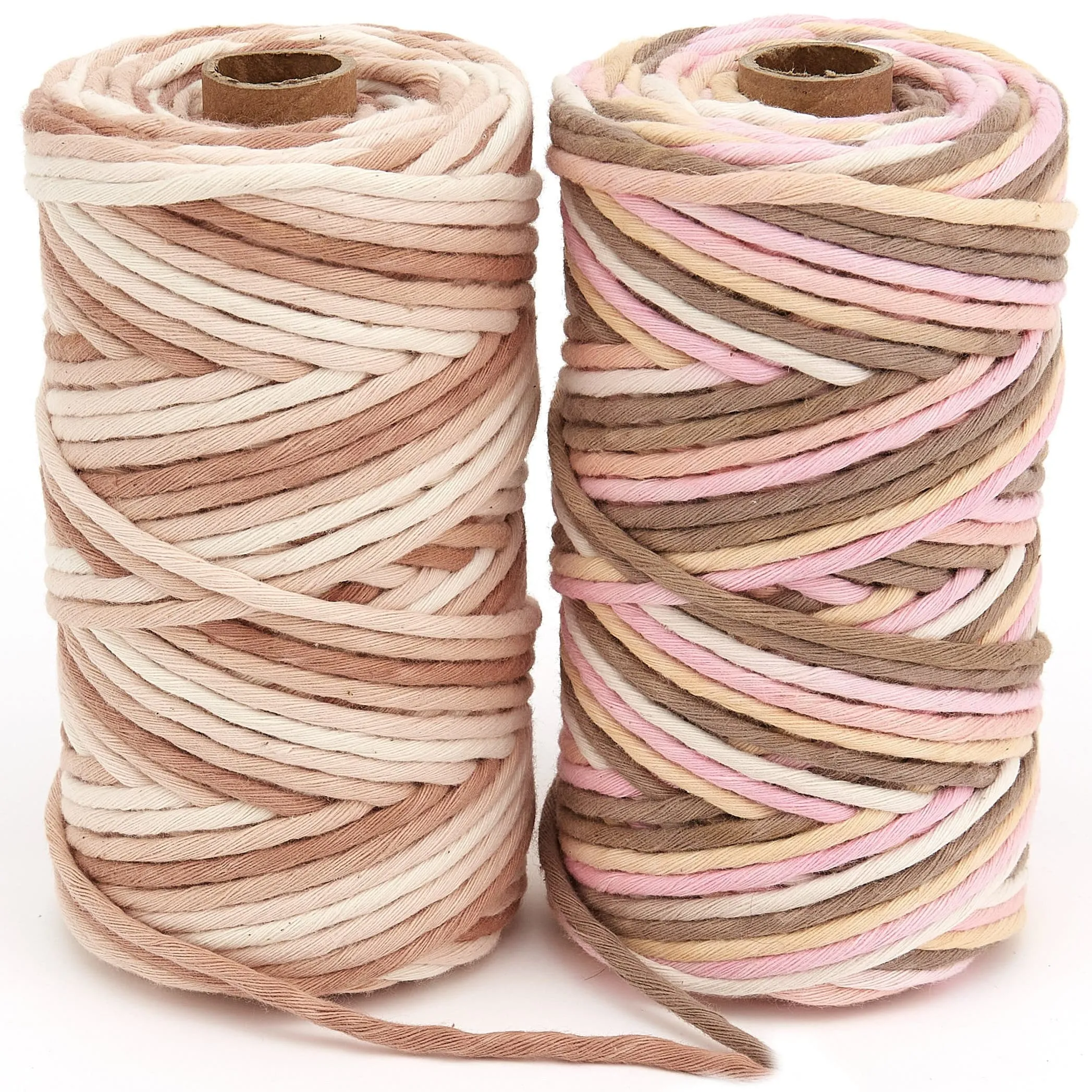 4mm Macrame Cord - Single Twist - Multicolor - Natural Browne and Pink - 100% Soft Cotton - Special Gift - DIY Macrame Projects - 85m/roll