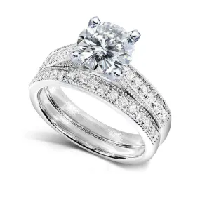 7.5mm Round (1.5ct) Milgrain Pave Bridal Set