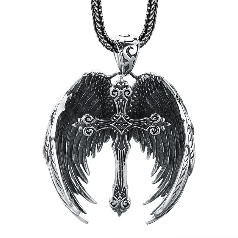 925 Sterling Silver Wings Cross Pendant