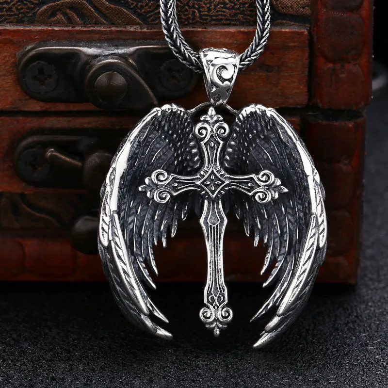 925 Sterling Silver Wings Cross Pendant