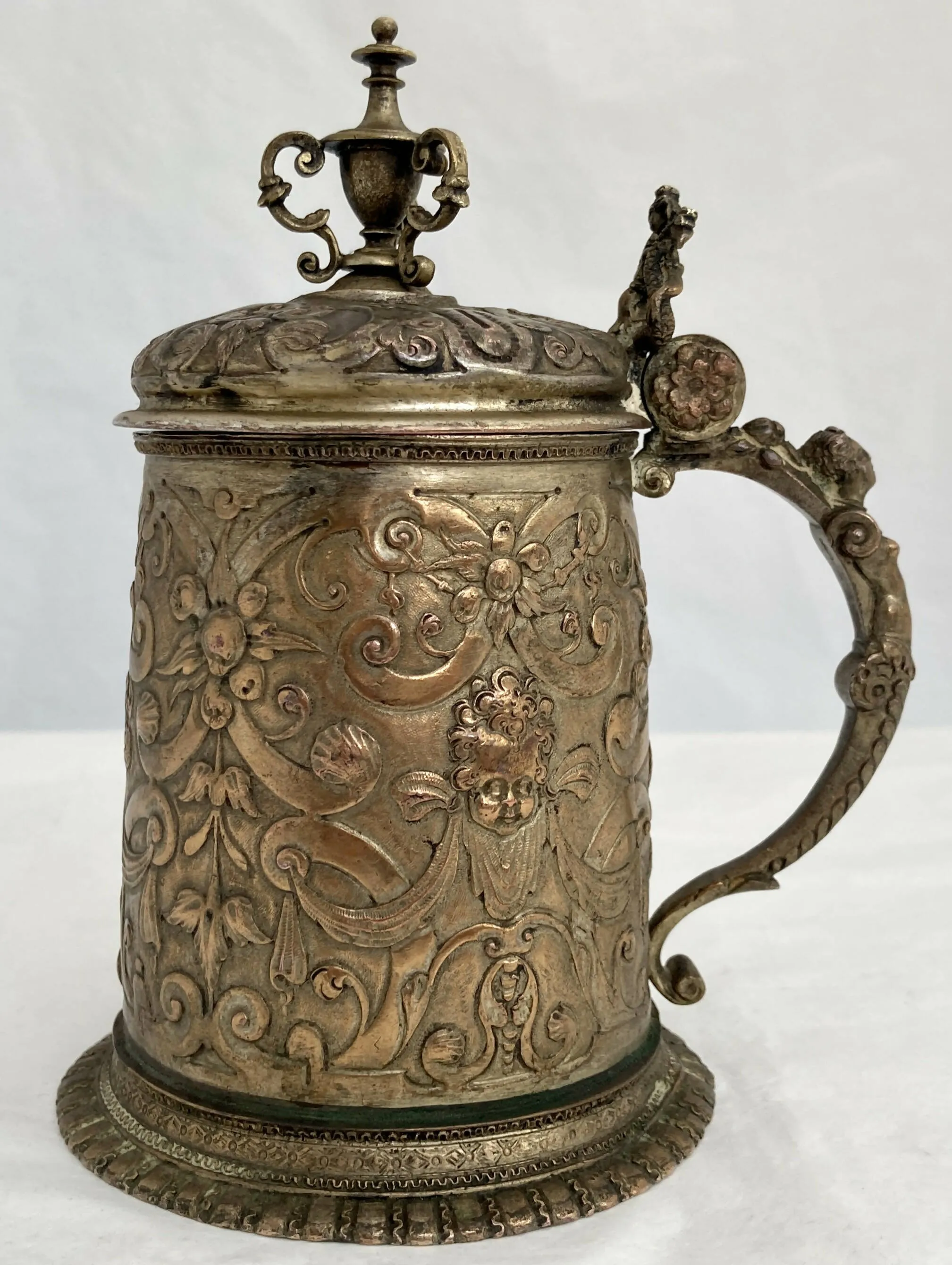 A 19th Century Gilt Copper Electrotype Copy of a 17th Century German Tankard.