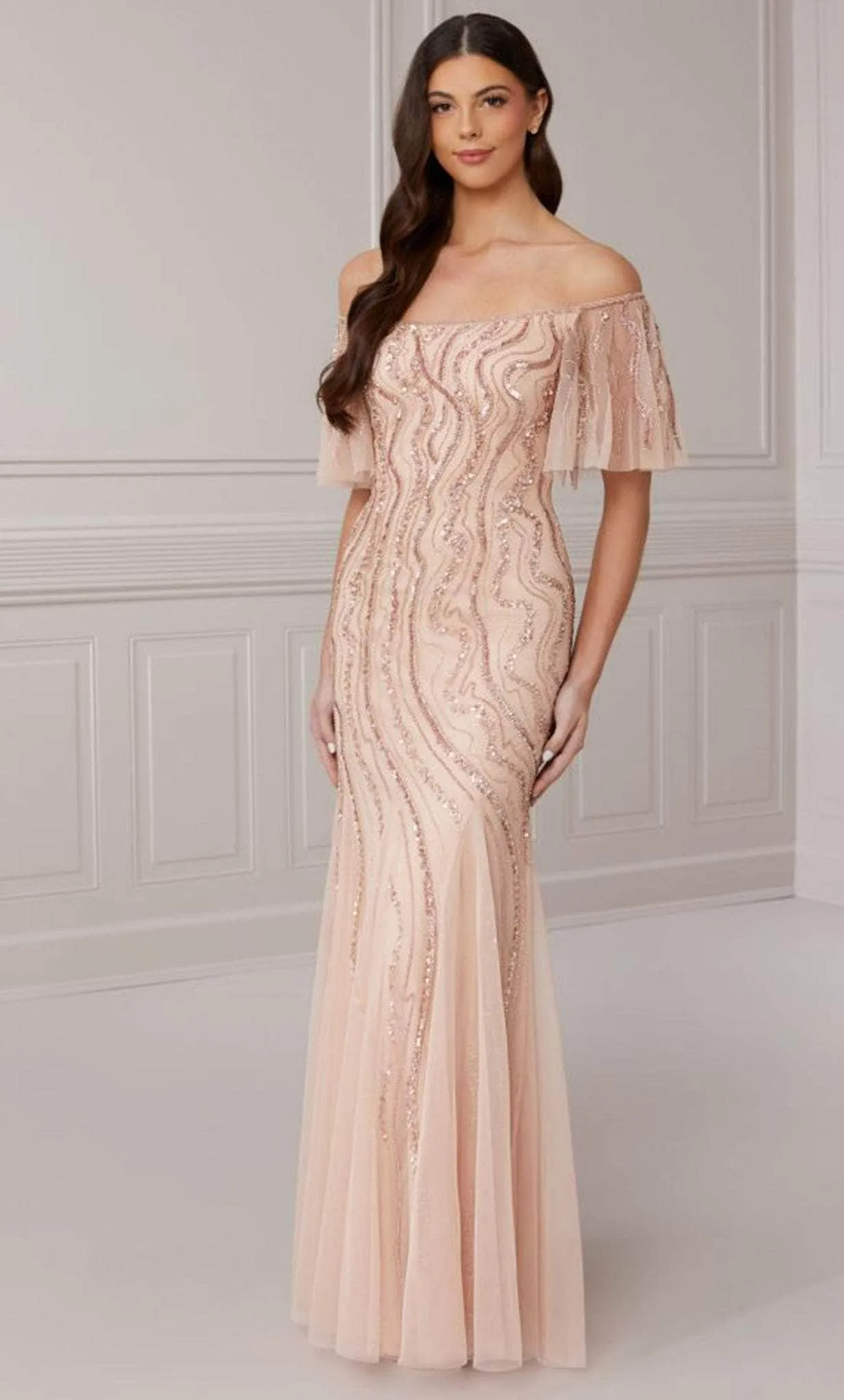 Adrianna Papell Platinum 40422 - Off Shoulder Formal Sheath Gown