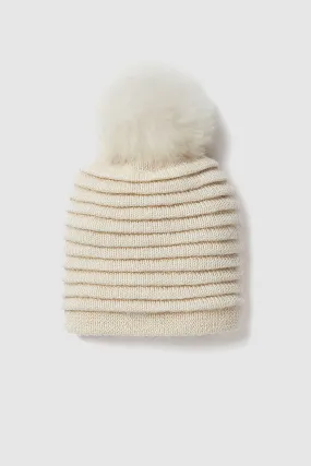 Adult Ribbed Hat With Oversized Fur Pompon