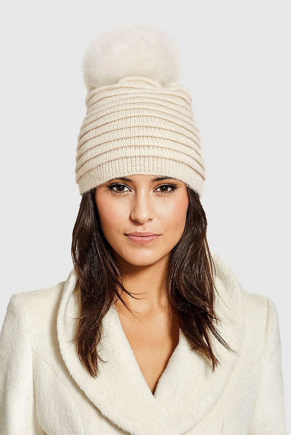 Adult Ribbed Hat With Oversized Fur Pompon