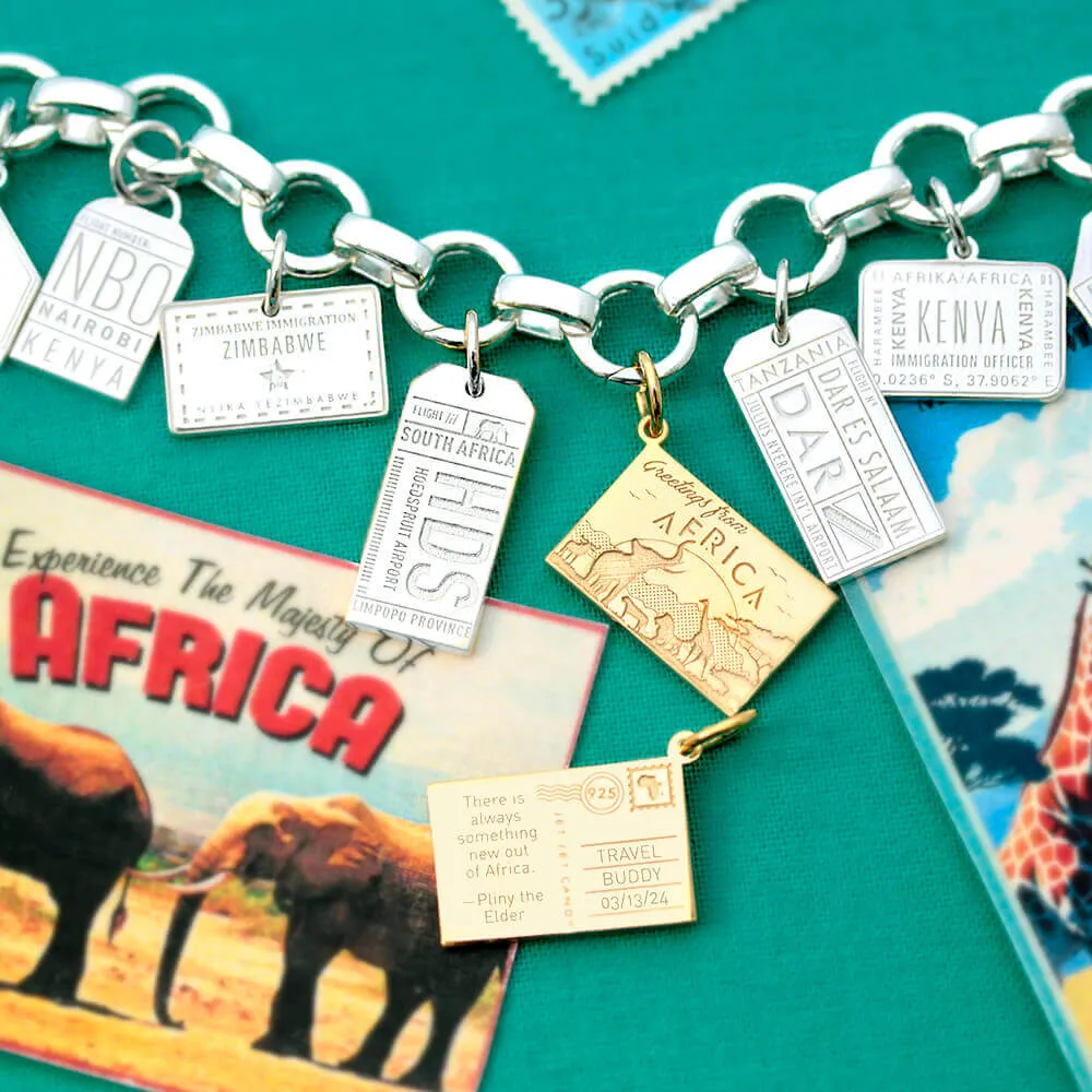 Africa Customizable Postcard Charm, Solid Gold