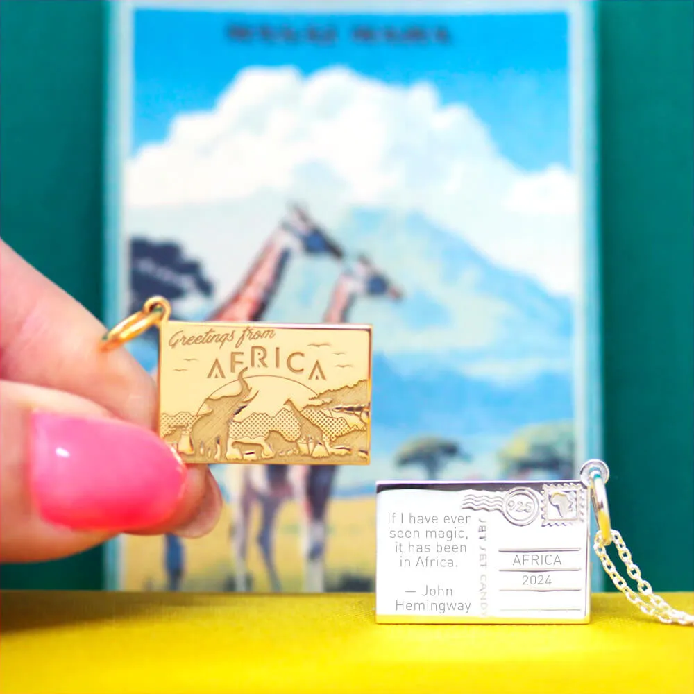 Africa Customizable Postcard Charm, Solid Gold