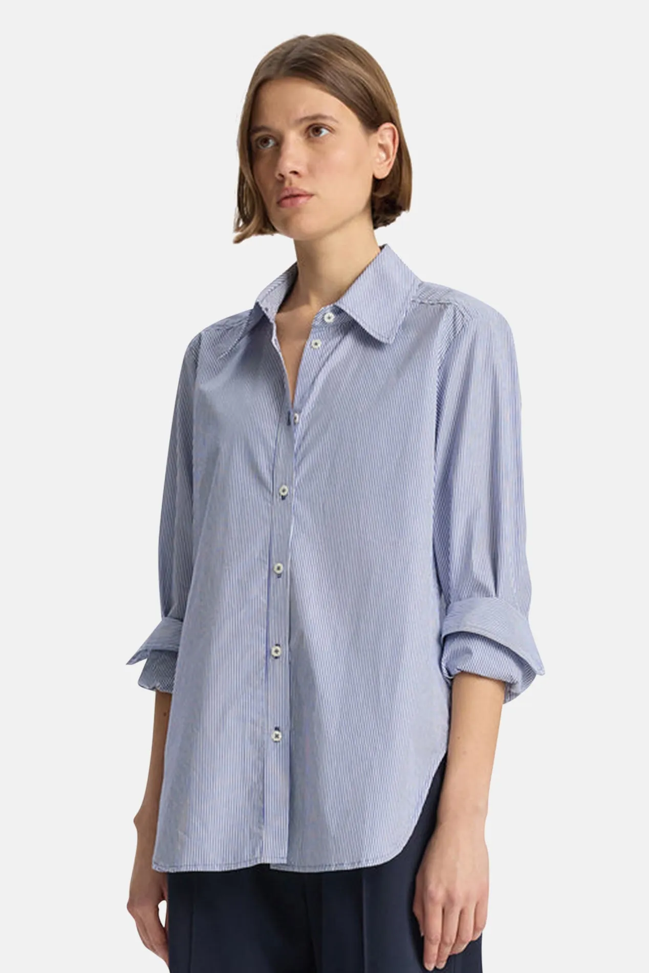 Aiden Striped Cotton Shirt Spring Navy/White