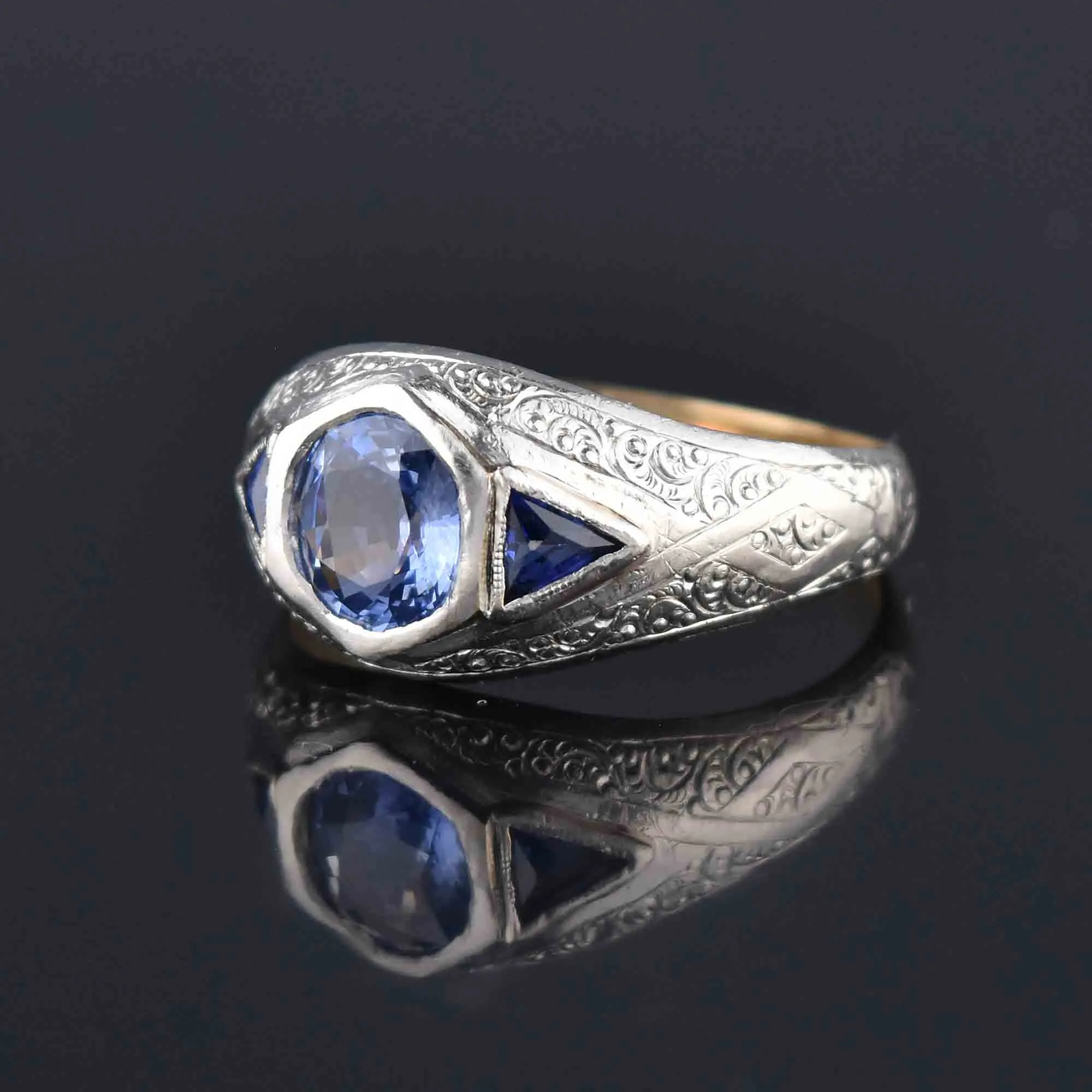 Antique Art Deco Platinum Sapphire Ring, Unisex Mens