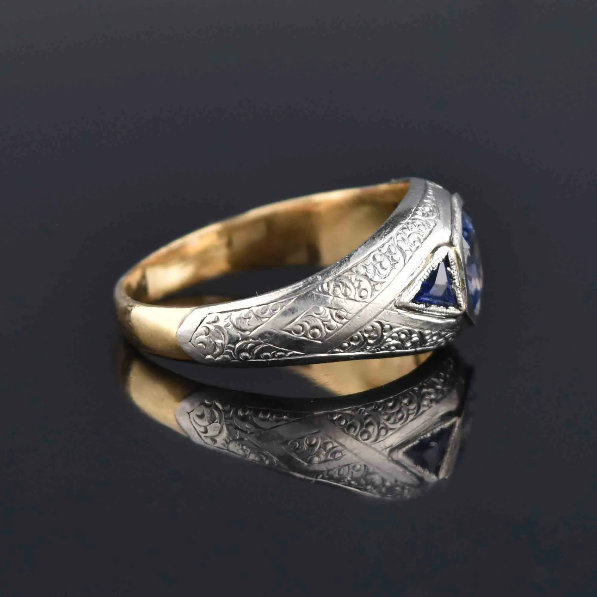 Antique Art Deco Platinum Sapphire Ring, Unisex Mens