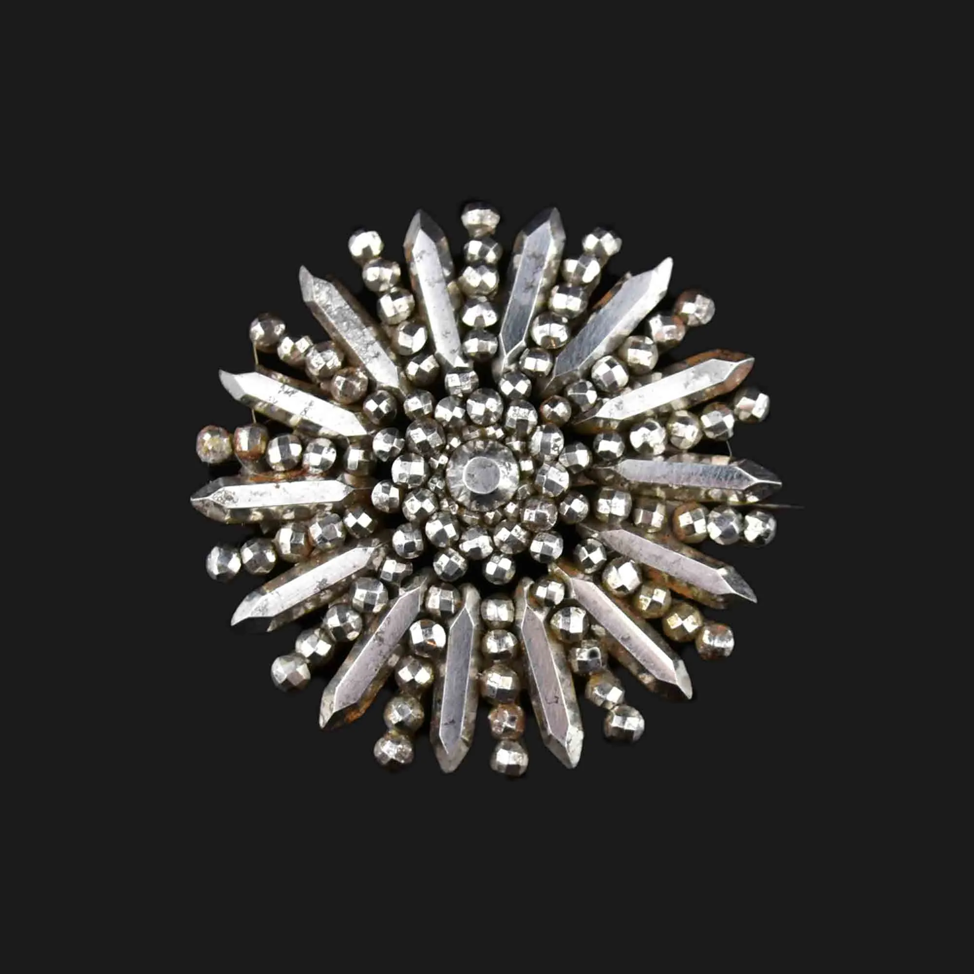 Antique Cut Steel Starburst Brooch Pin