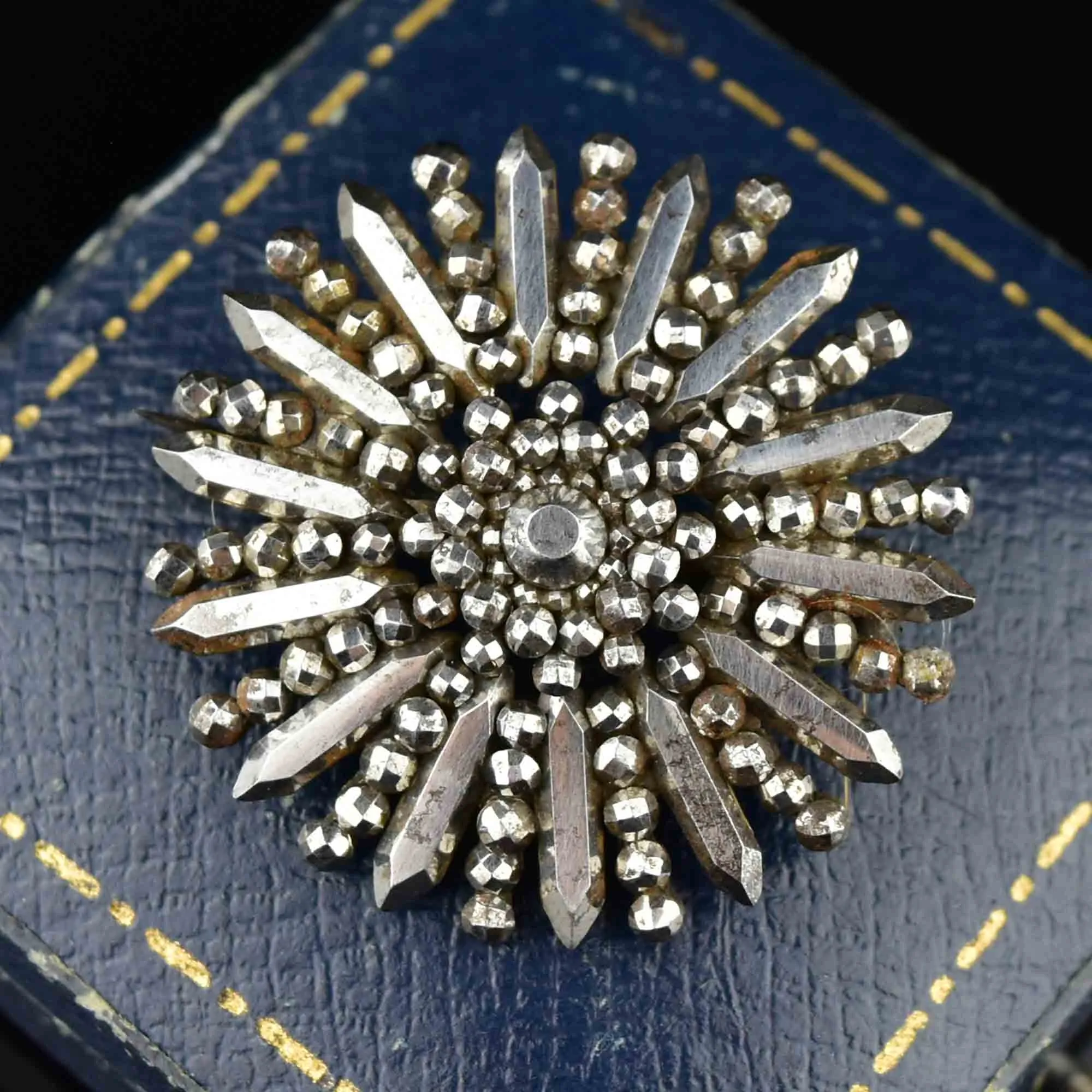 Antique Cut Steel Starburst Brooch Pin