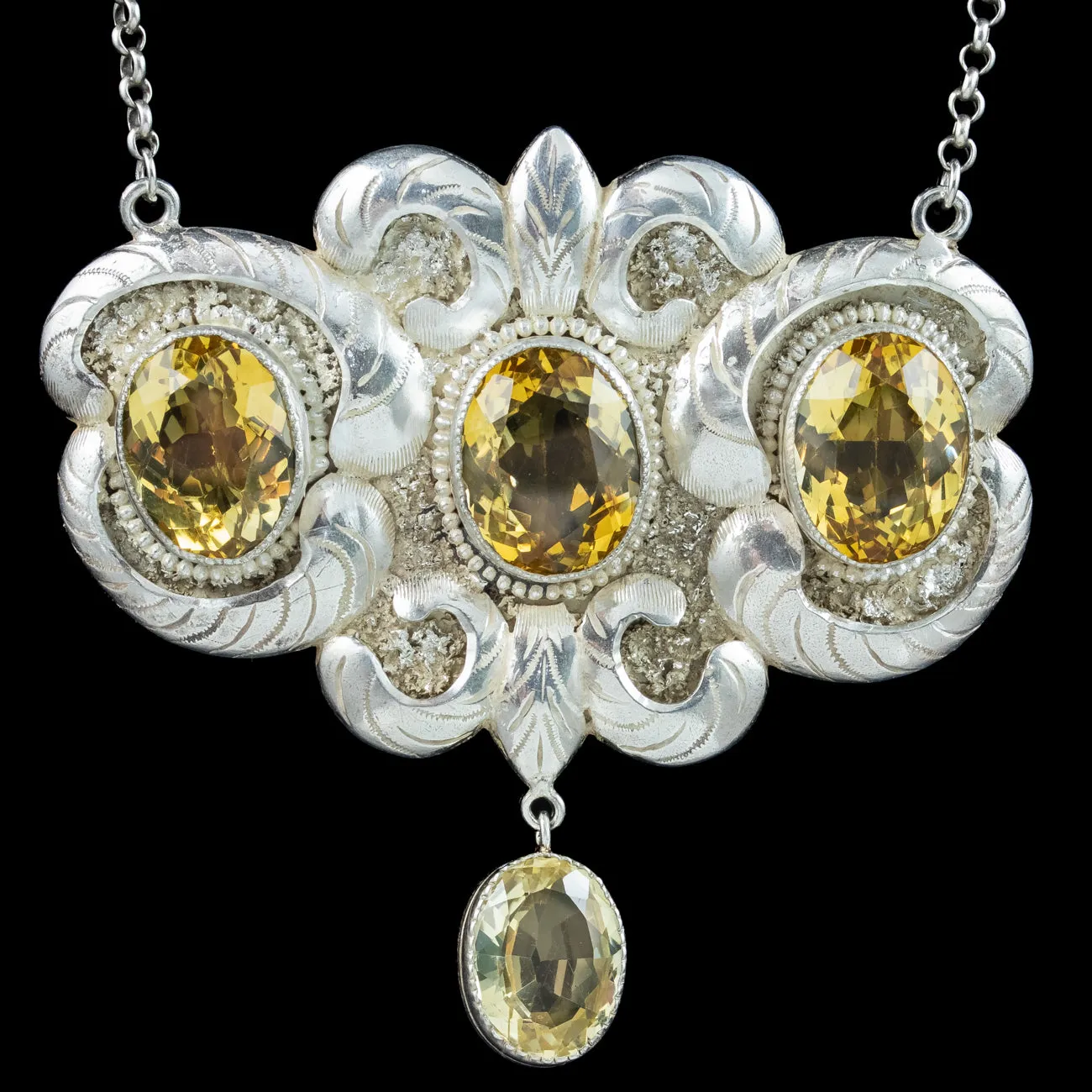 Antique Edwardian Citrine Lavaliere Necklace Sterling Silver