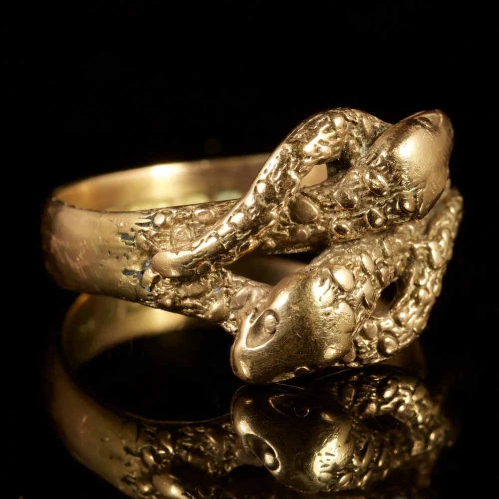 Antique Edwardian Double Snake Ring Unisex 9Ct Dated 1913