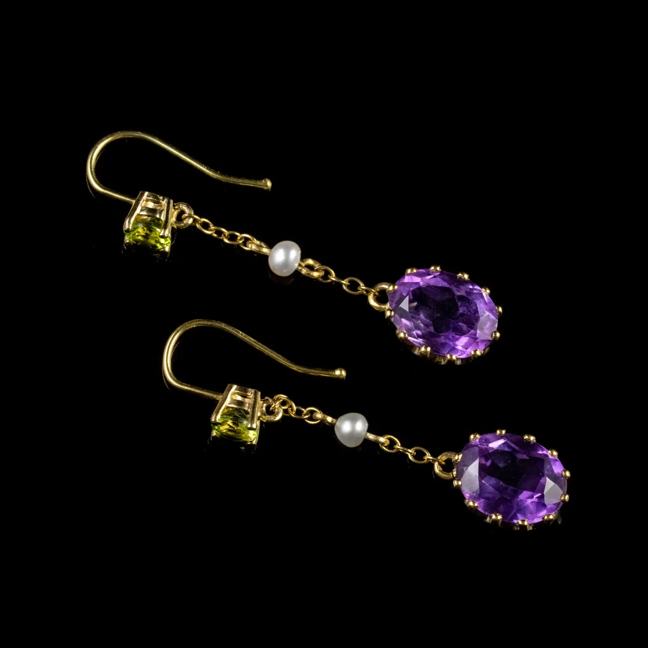 Antique Edwardian Suffragette Dangle Earrings 9Ct Gold Circa 1915