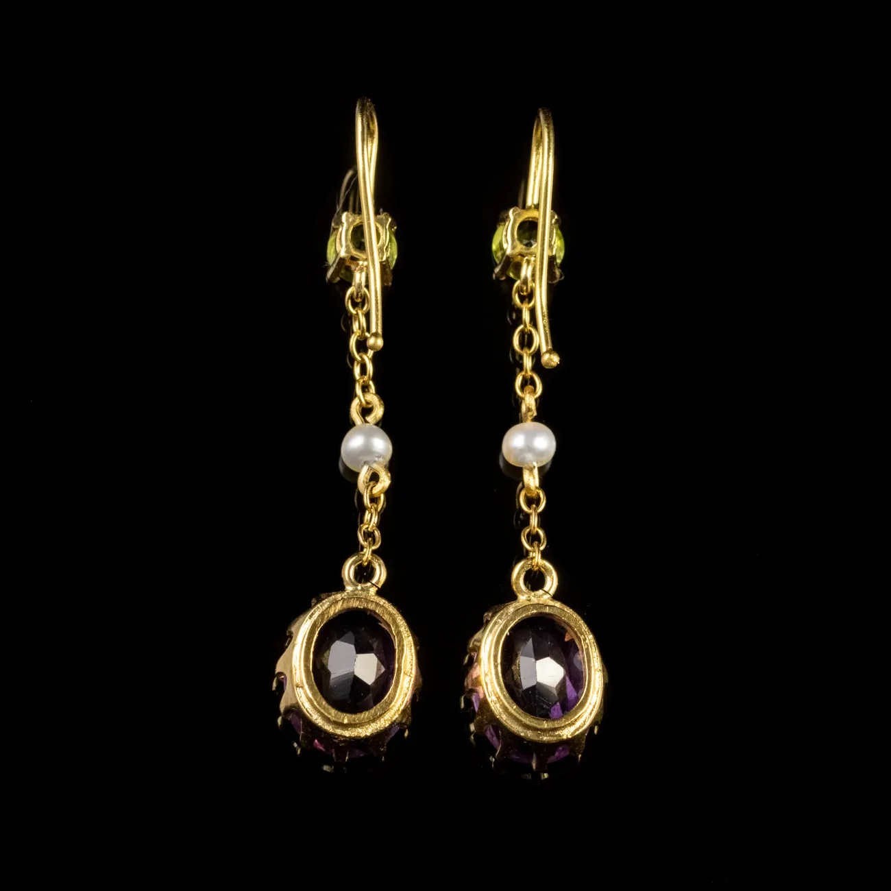 Antique Edwardian Suffragette Dangle Earrings 9Ct Gold Circa 1915