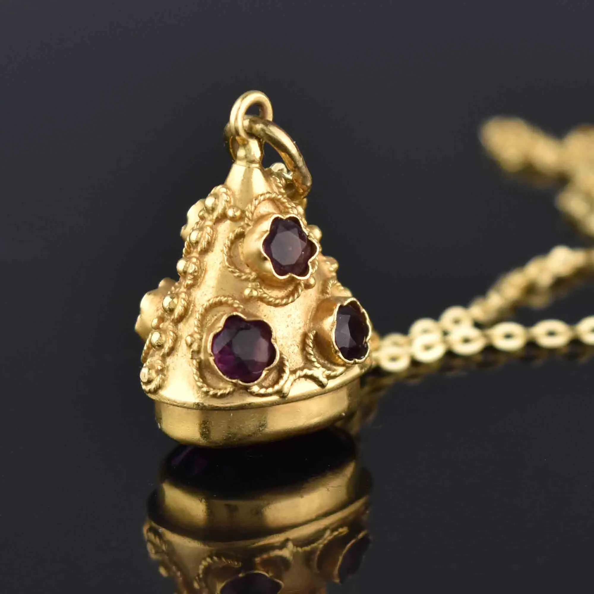 Antique Etruscan 18K Gold Amethyst Pendant Charm