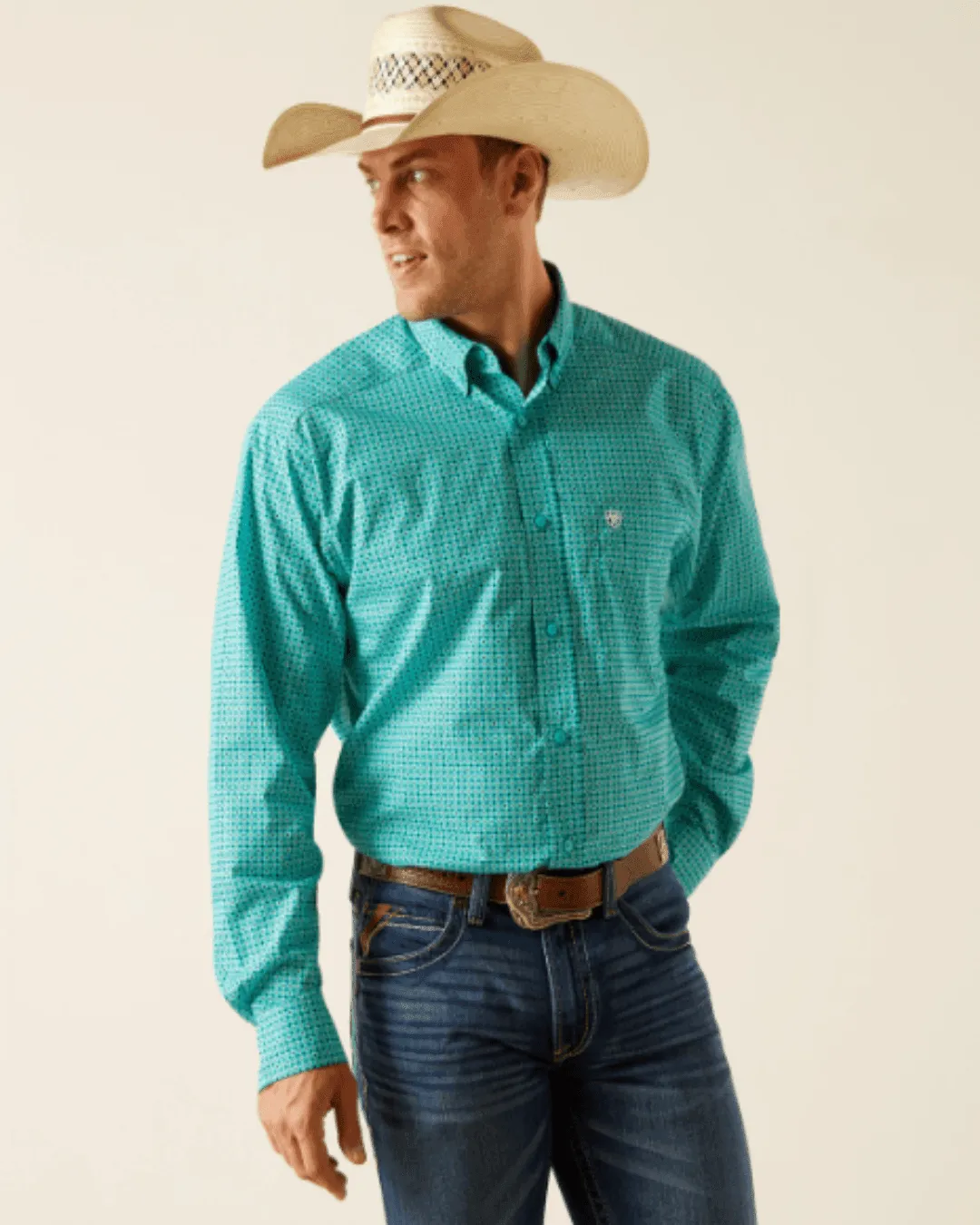 Ariat Men's Jaylin Turquoise Geo Print Long Sleeve Western Shirt 10051459