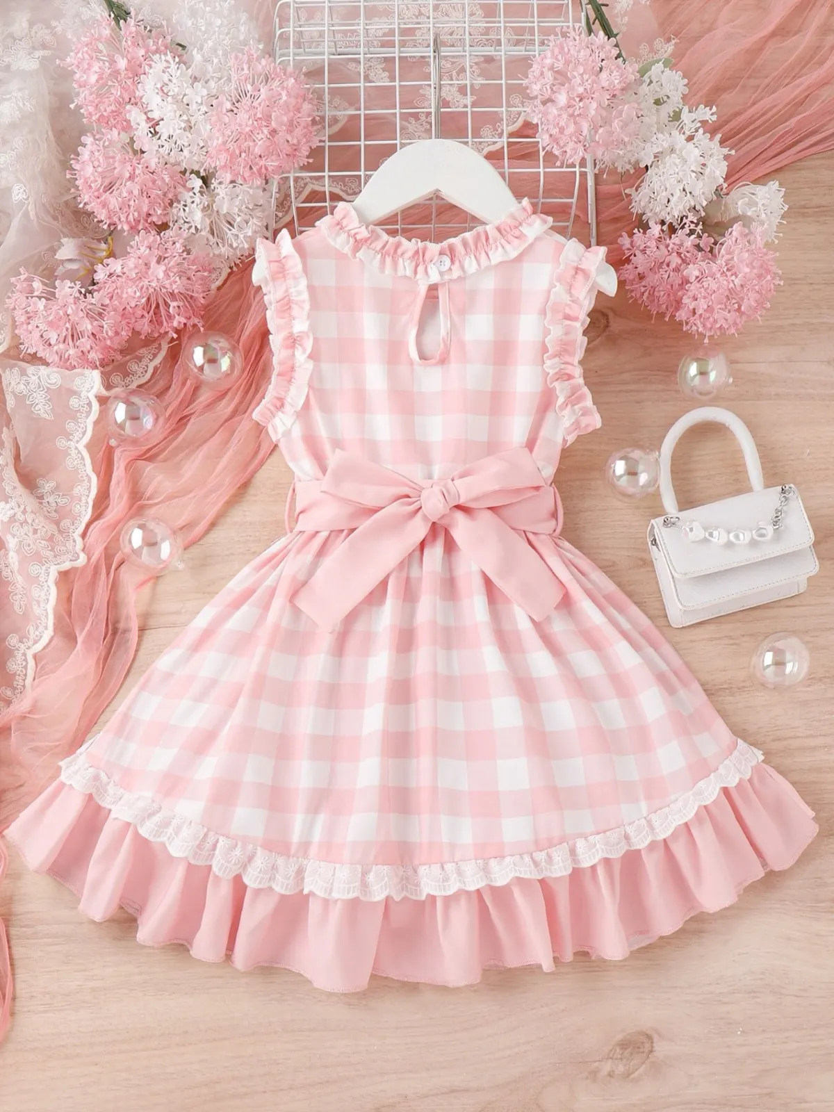 Baby Doll Ruffled Pink Gingham Dress