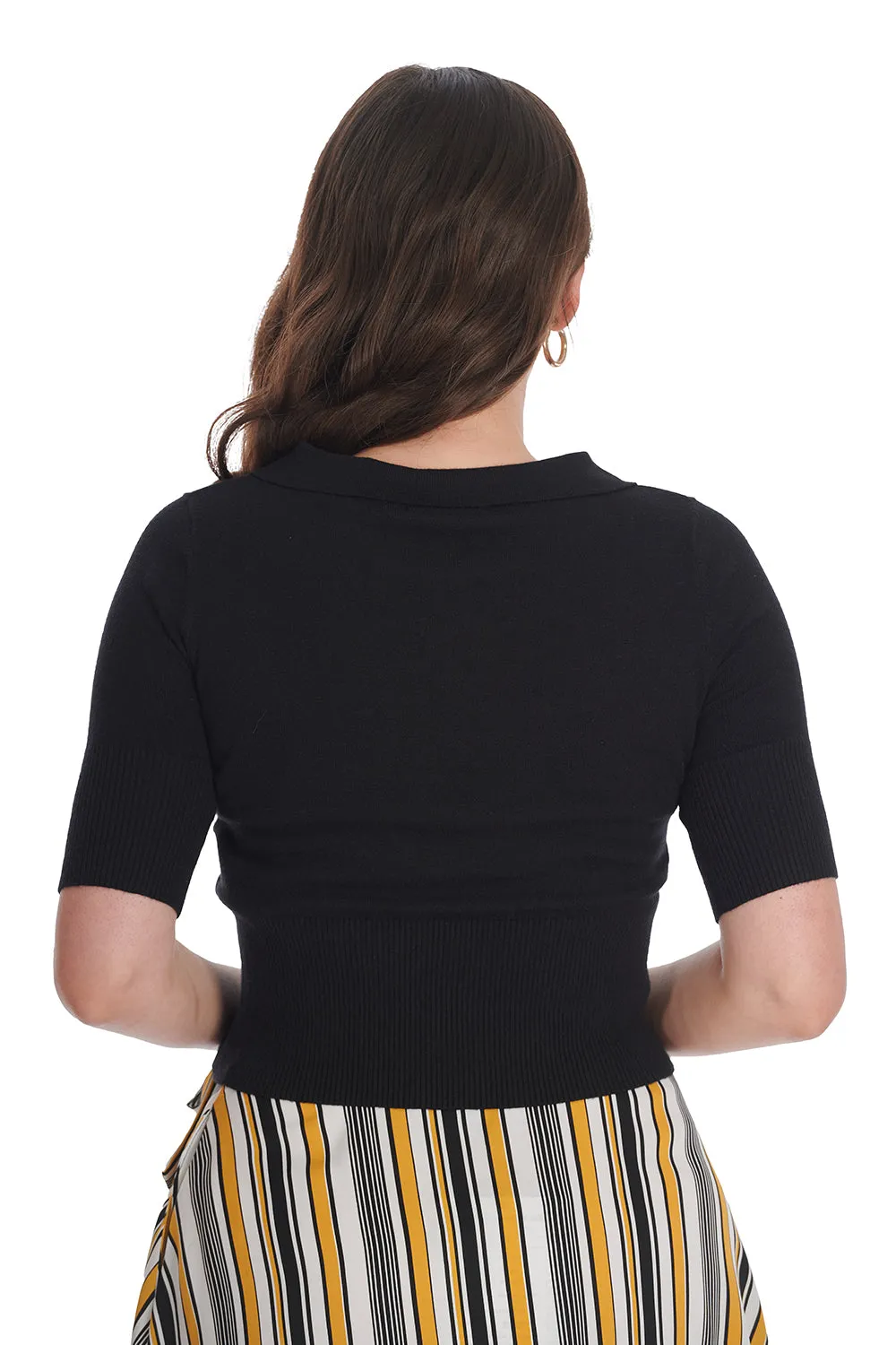 Banned Sweet Sunny Collared Top in Black Knitted