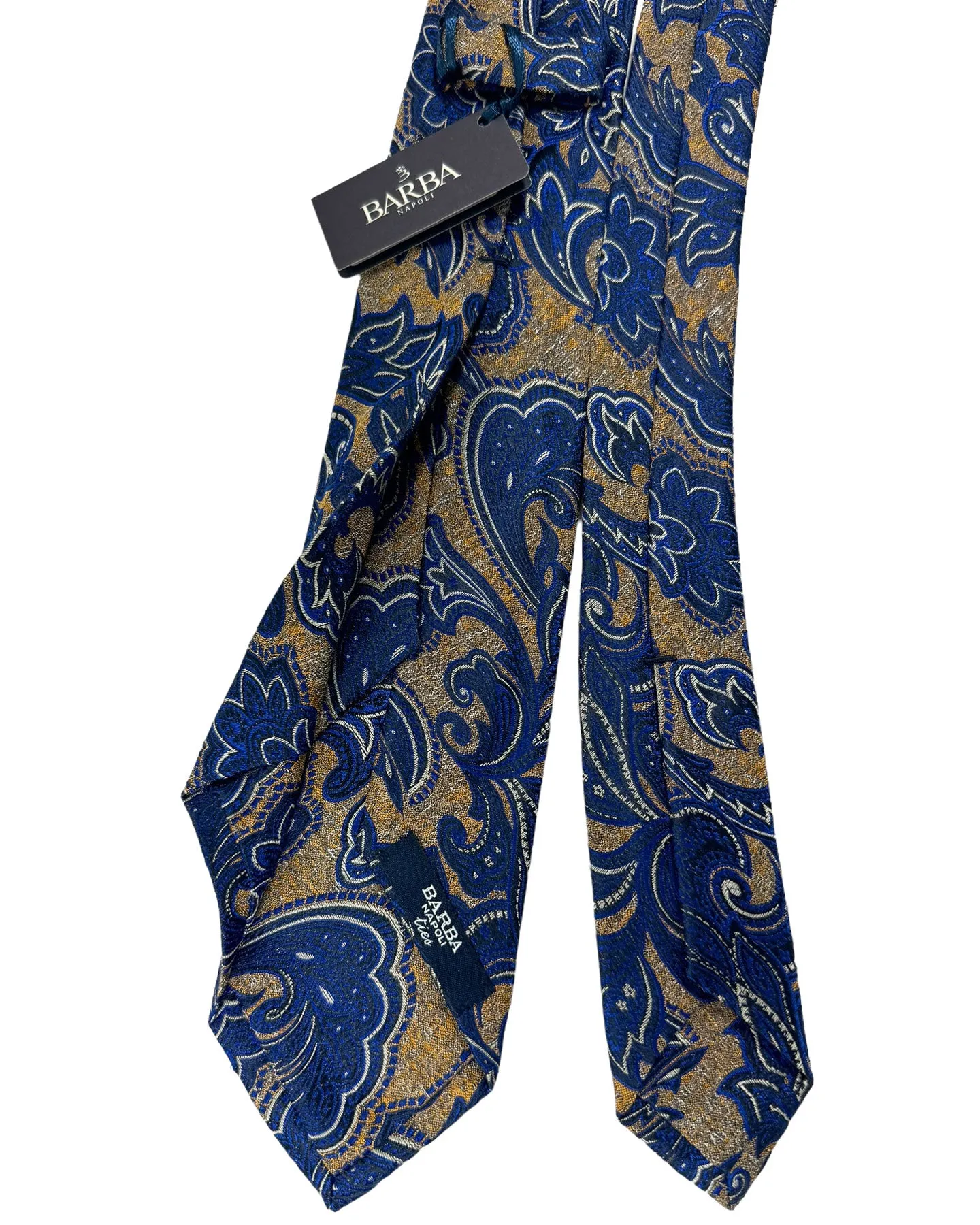 Barba Sevenfold Tie Dark Blue Brown Taupe Olive Paisley Design