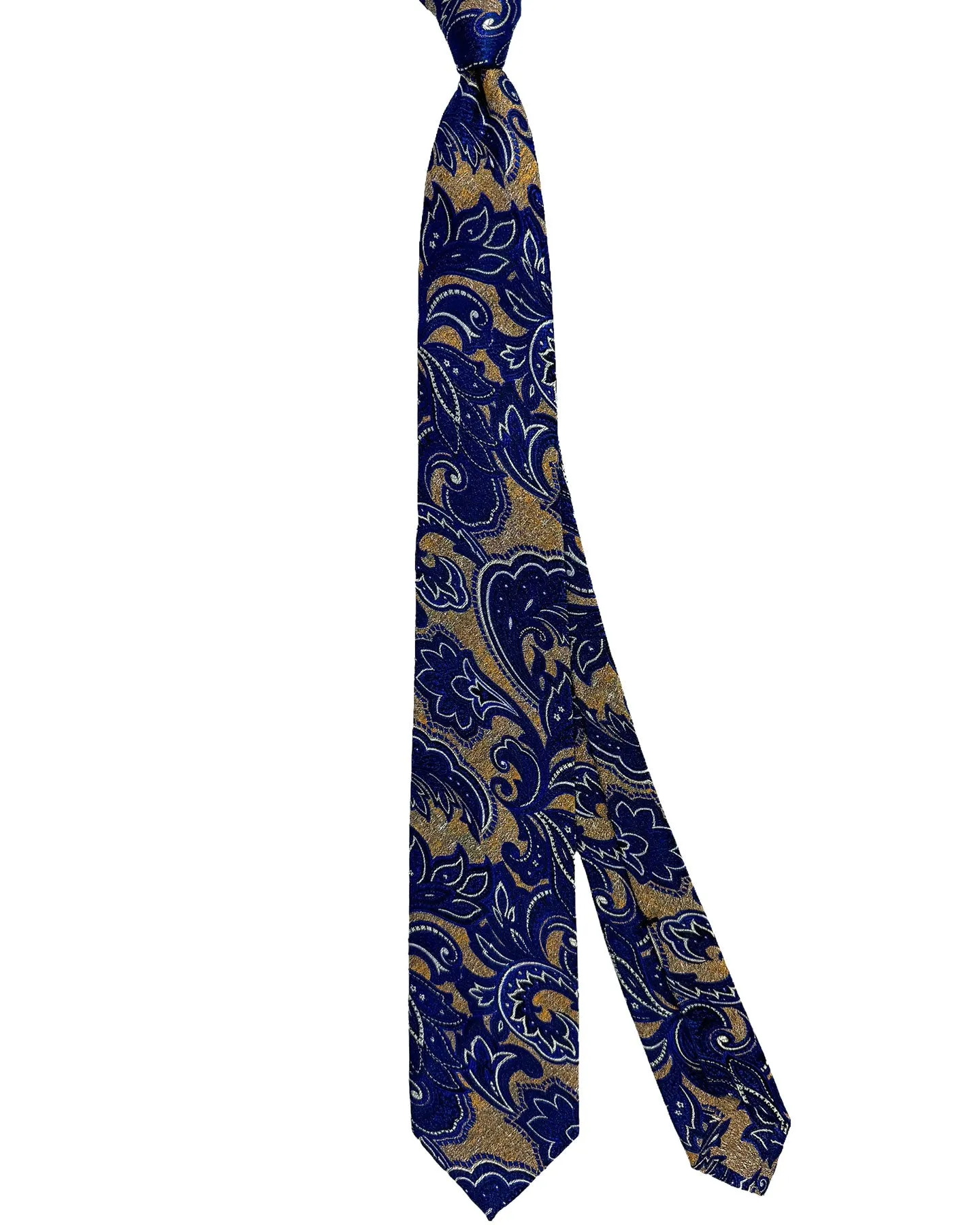 Barba Sevenfold Tie Dark Blue Brown Taupe Olive Paisley Design