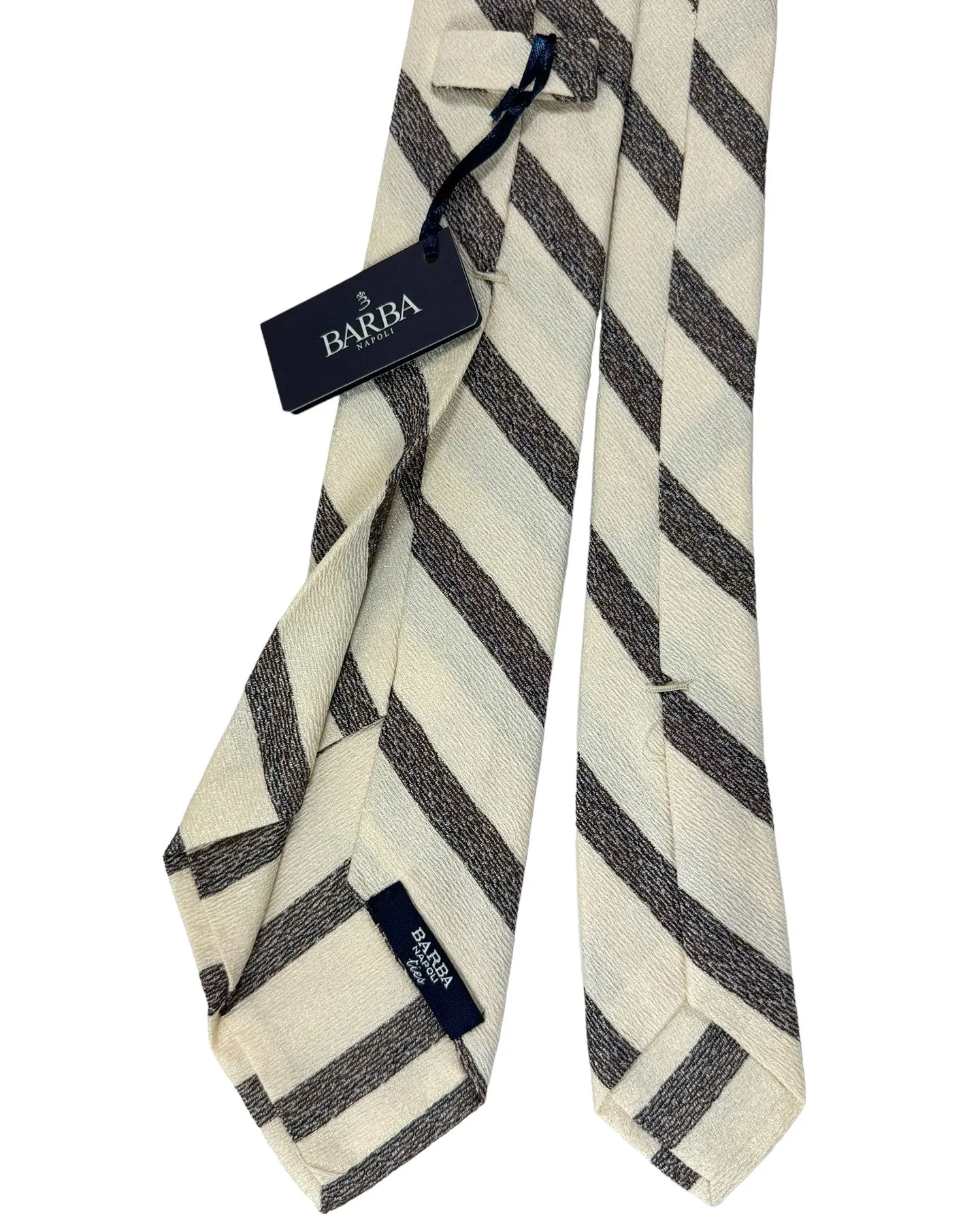 Barba Sevenfold Tie White Brown Gray Stripes Design FINAL SALE