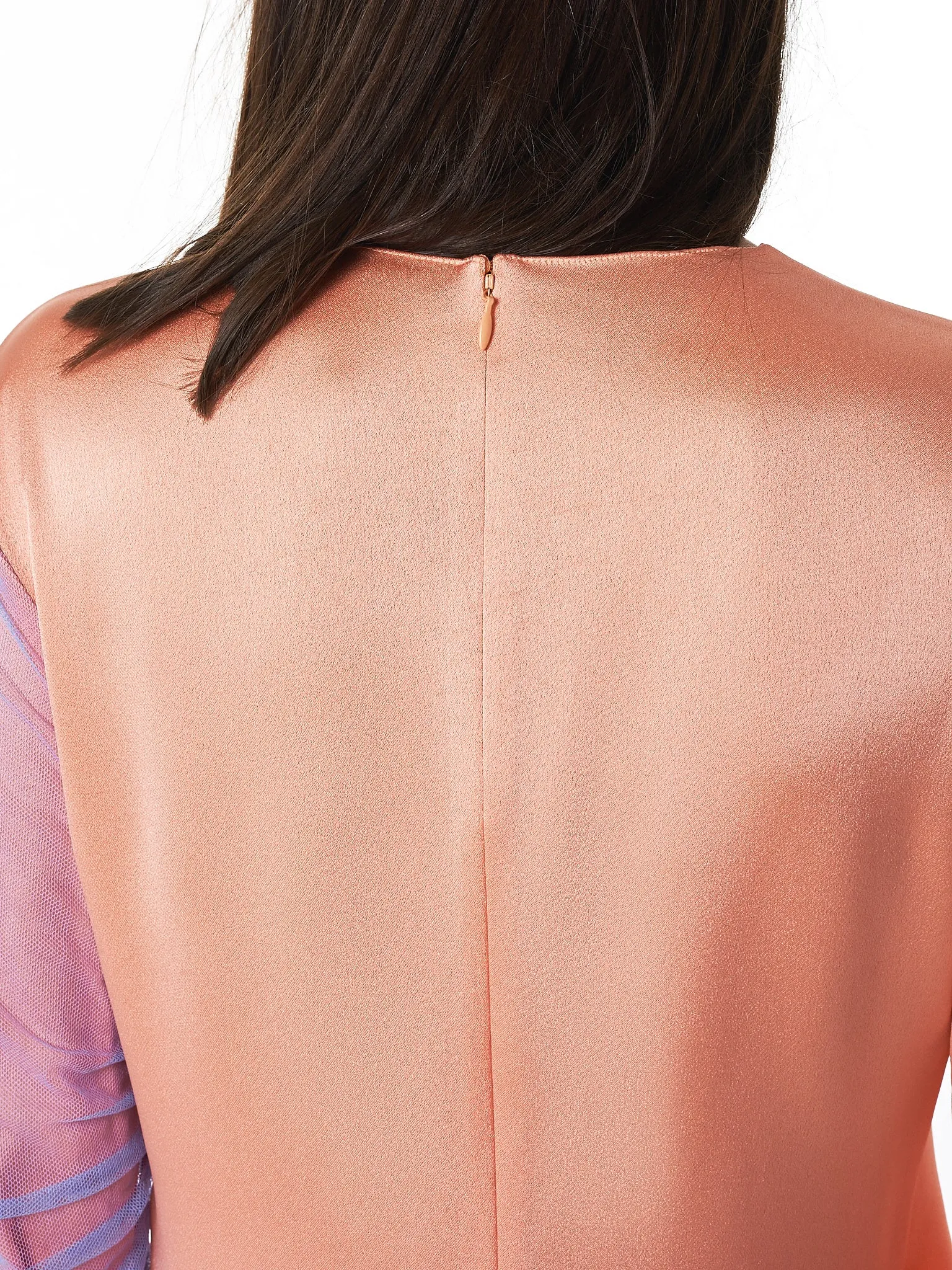 'Bari' V-neck Tulle Layered Top (9BS3032-LT-PEACH)