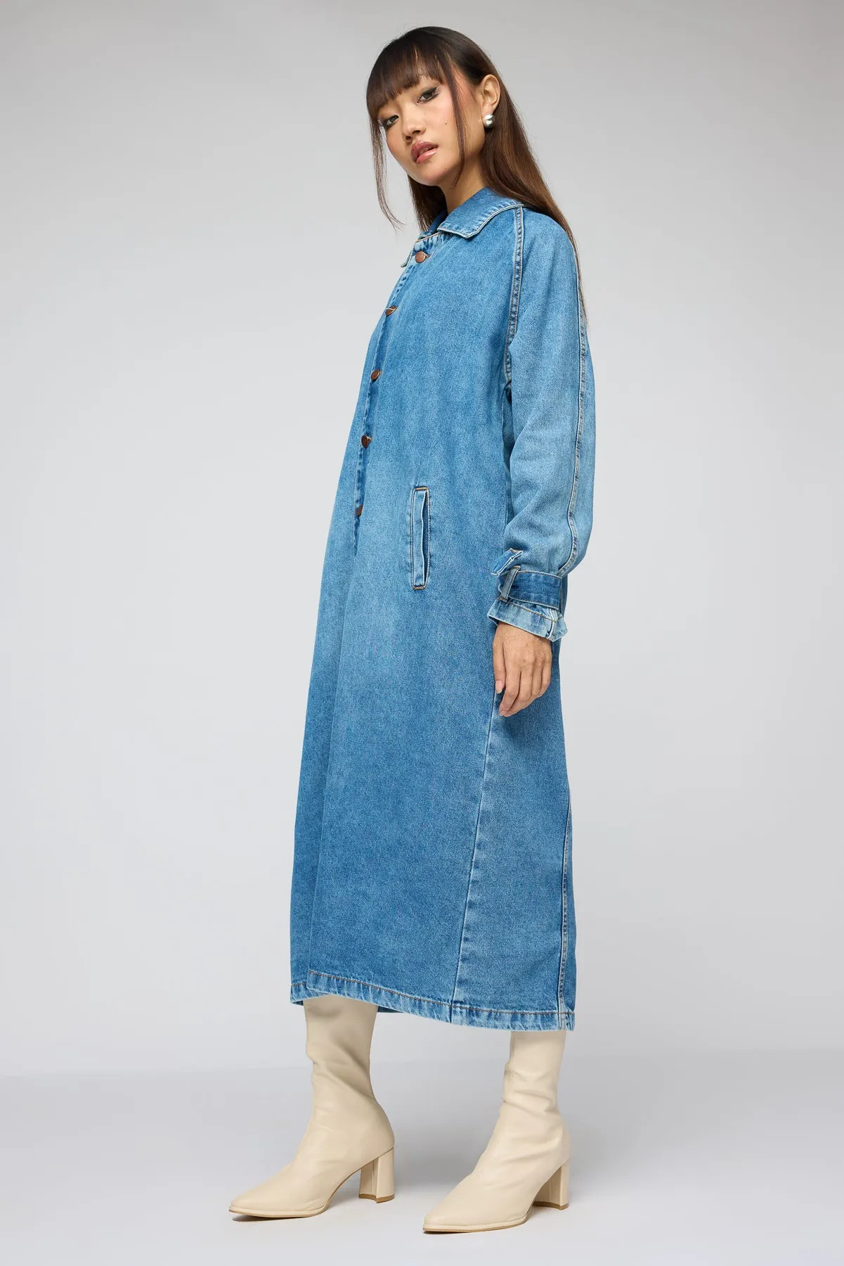 Basic Blue Denim Trenchcoat