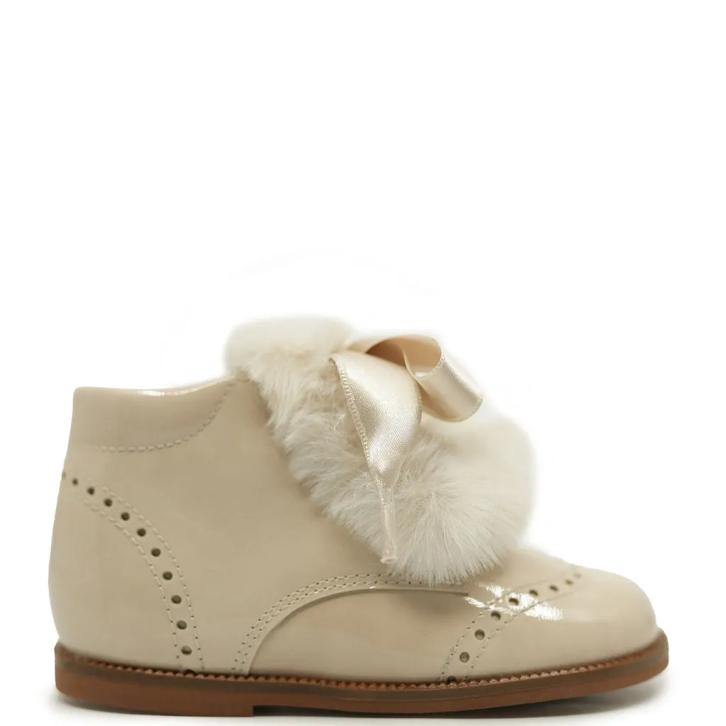 Beberlis Pale Pink Fur Wingtip Baby Bootie