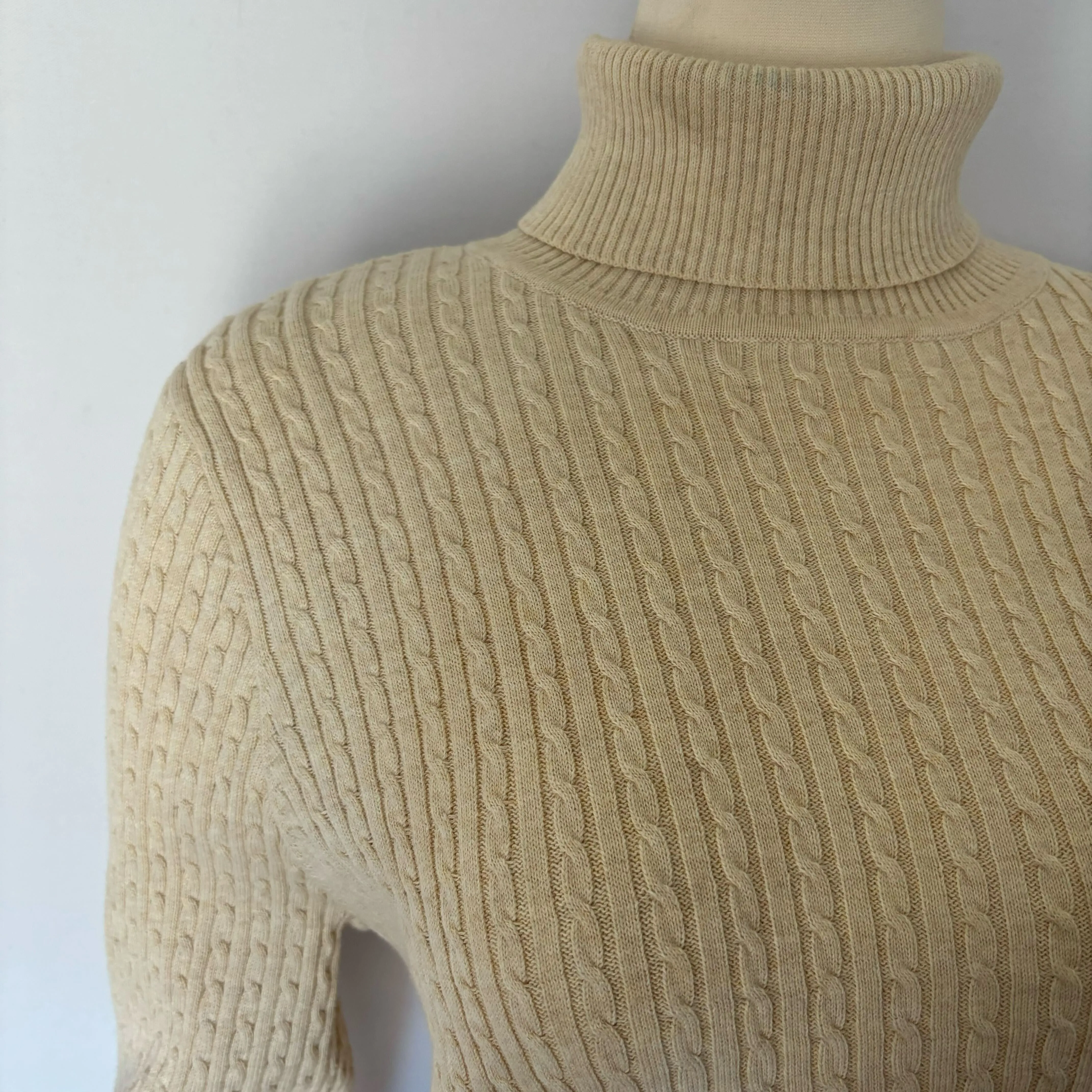 Beige Knitted Turtle Neck Sweater