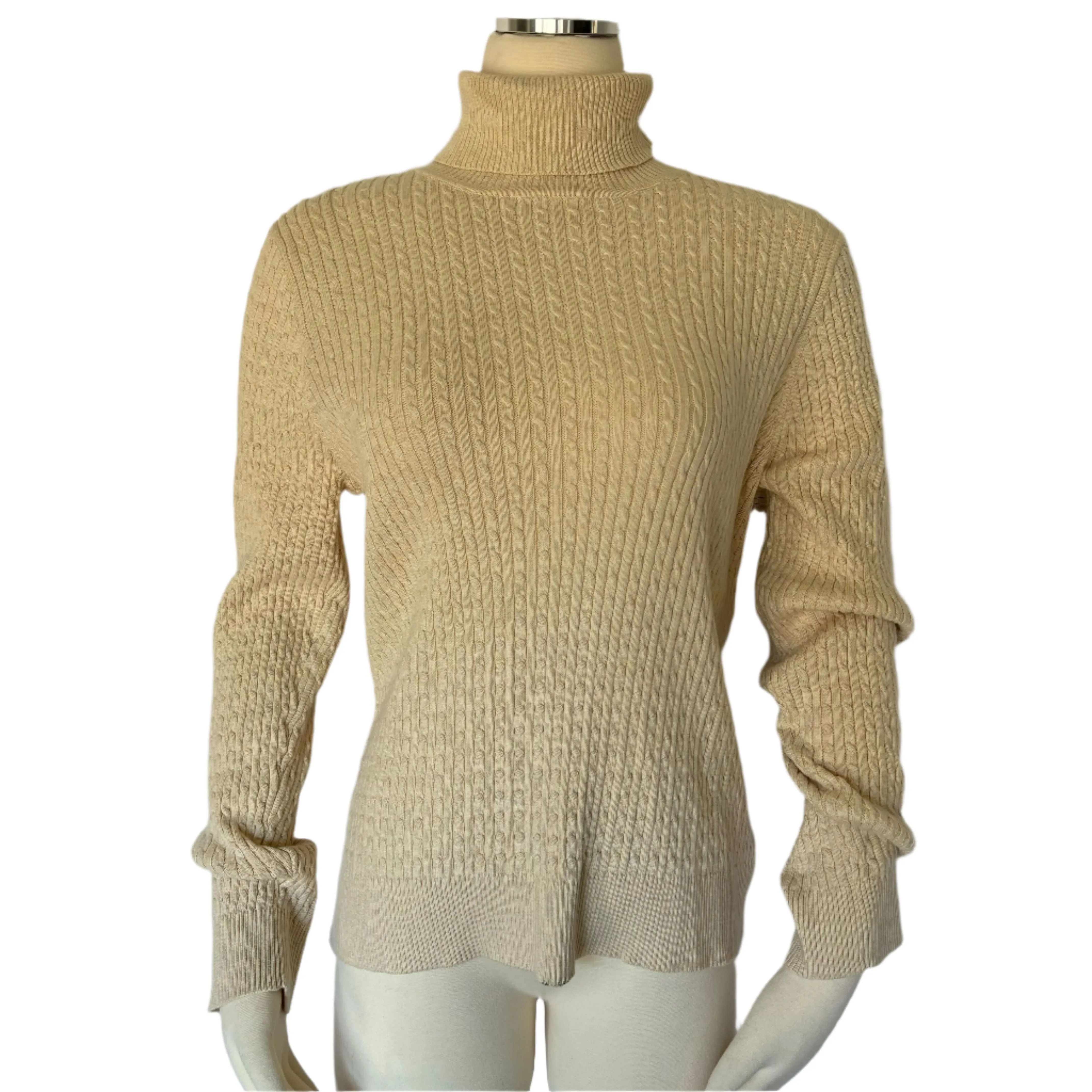 Beige Knitted Turtle Neck Sweater