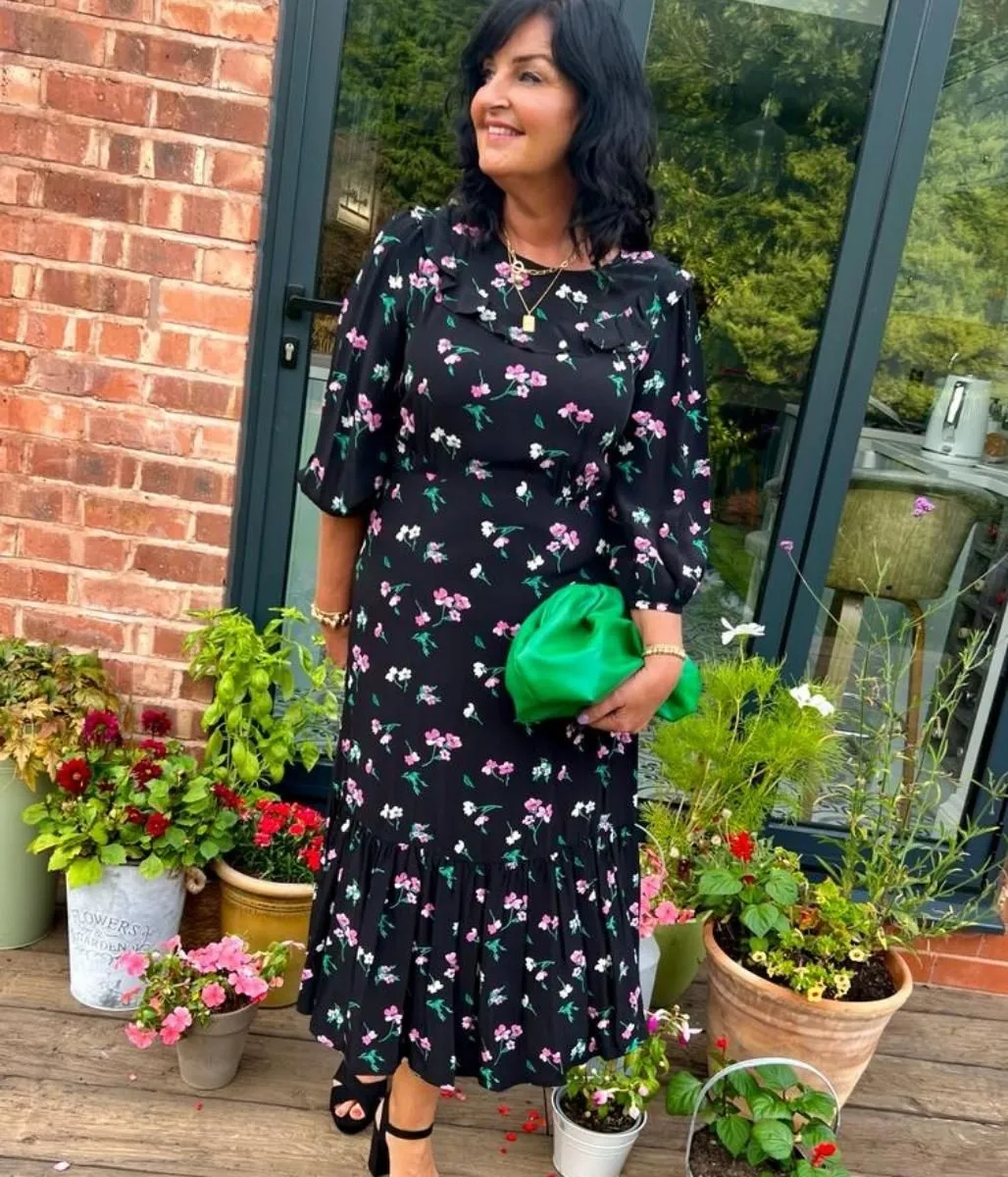 Black & Pink Vibrant Floral Midi Dress