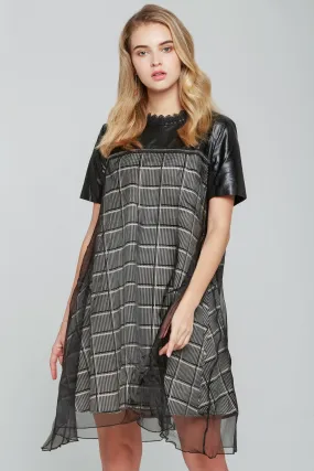 Black and White Glen Check Print Midi Dress