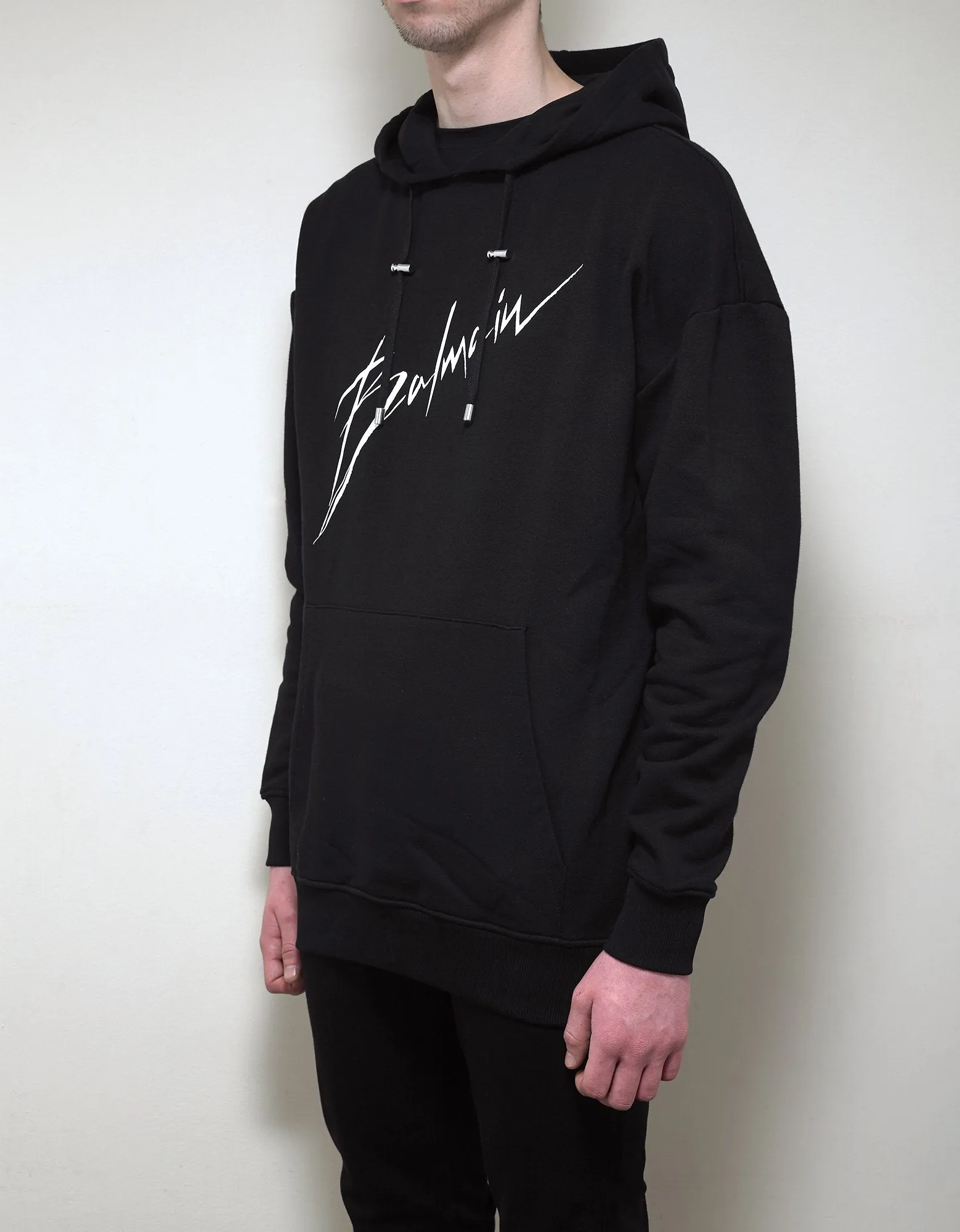 Black Balmain Signature Logo Hoodie