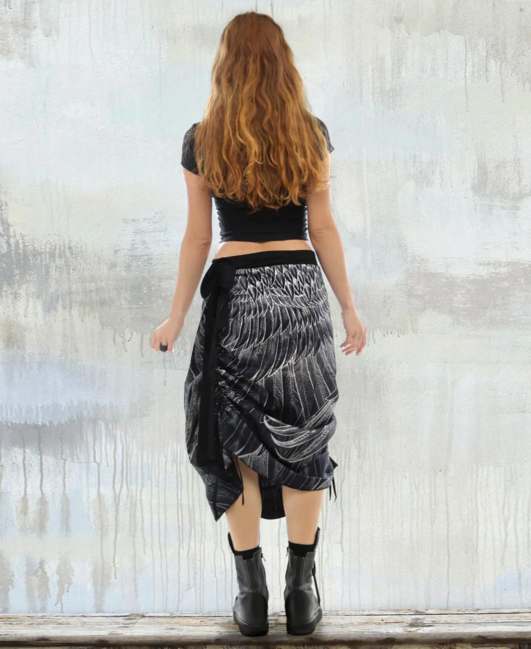 Black Feather Wrap Skirt