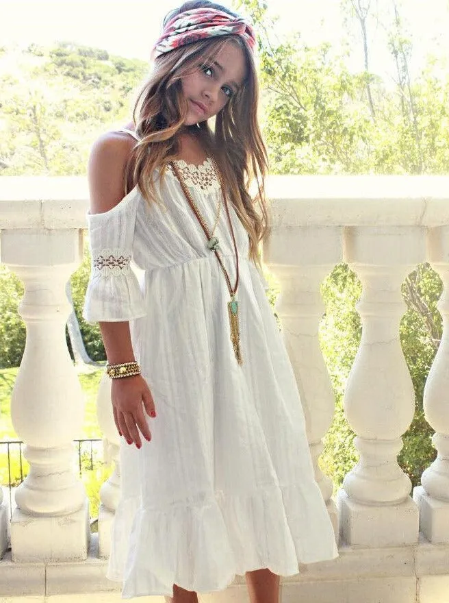 Boho Floral White Lace Dress