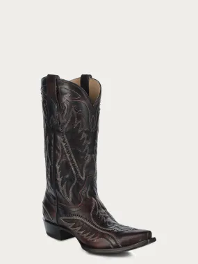 C4150 - MEN'S WOVEN DETAIL WITH EMBROIDERY BROWN SNIP TOE COWBOY BOOT