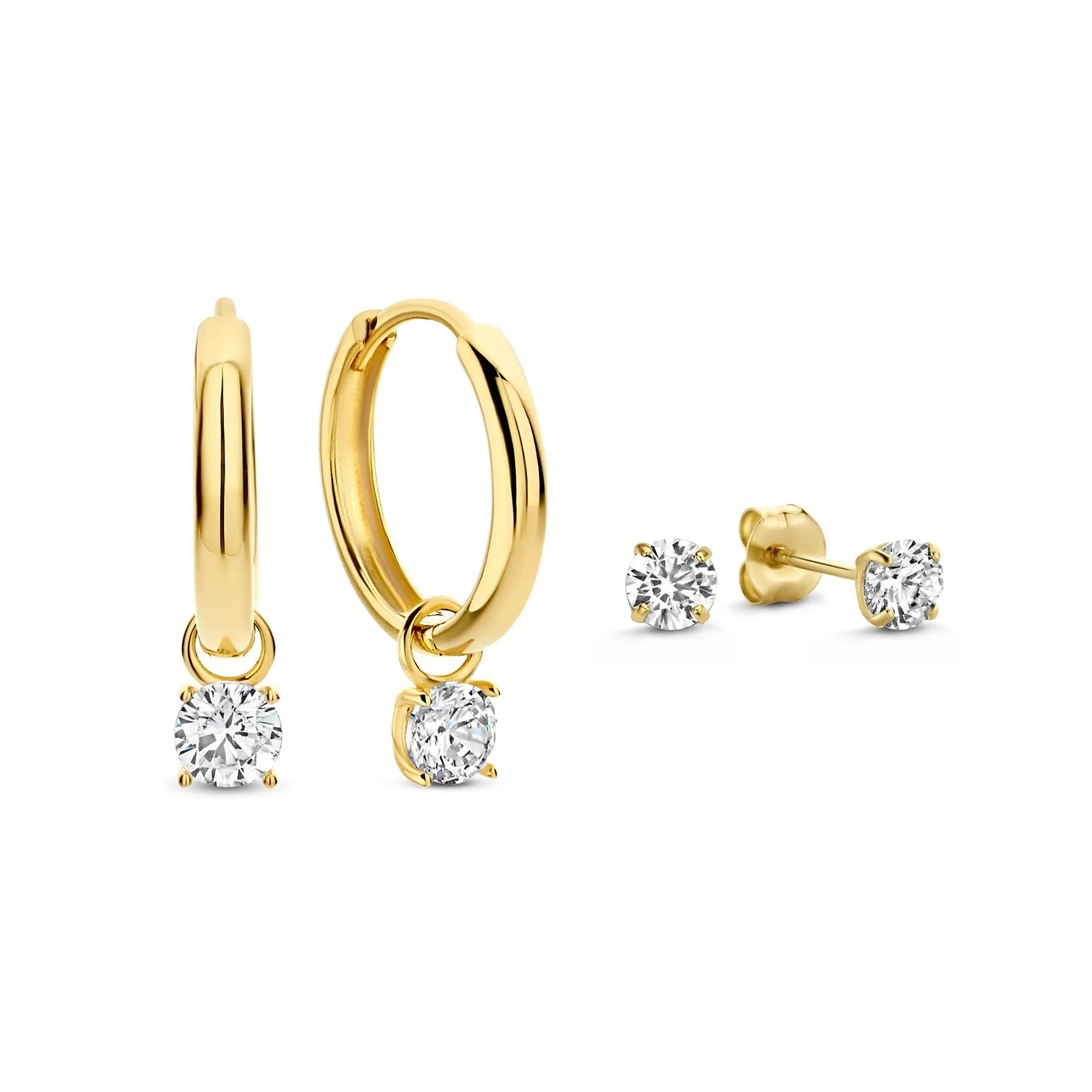 Cadeau d'Isabel 14 karat gold earring set with zirconia stones