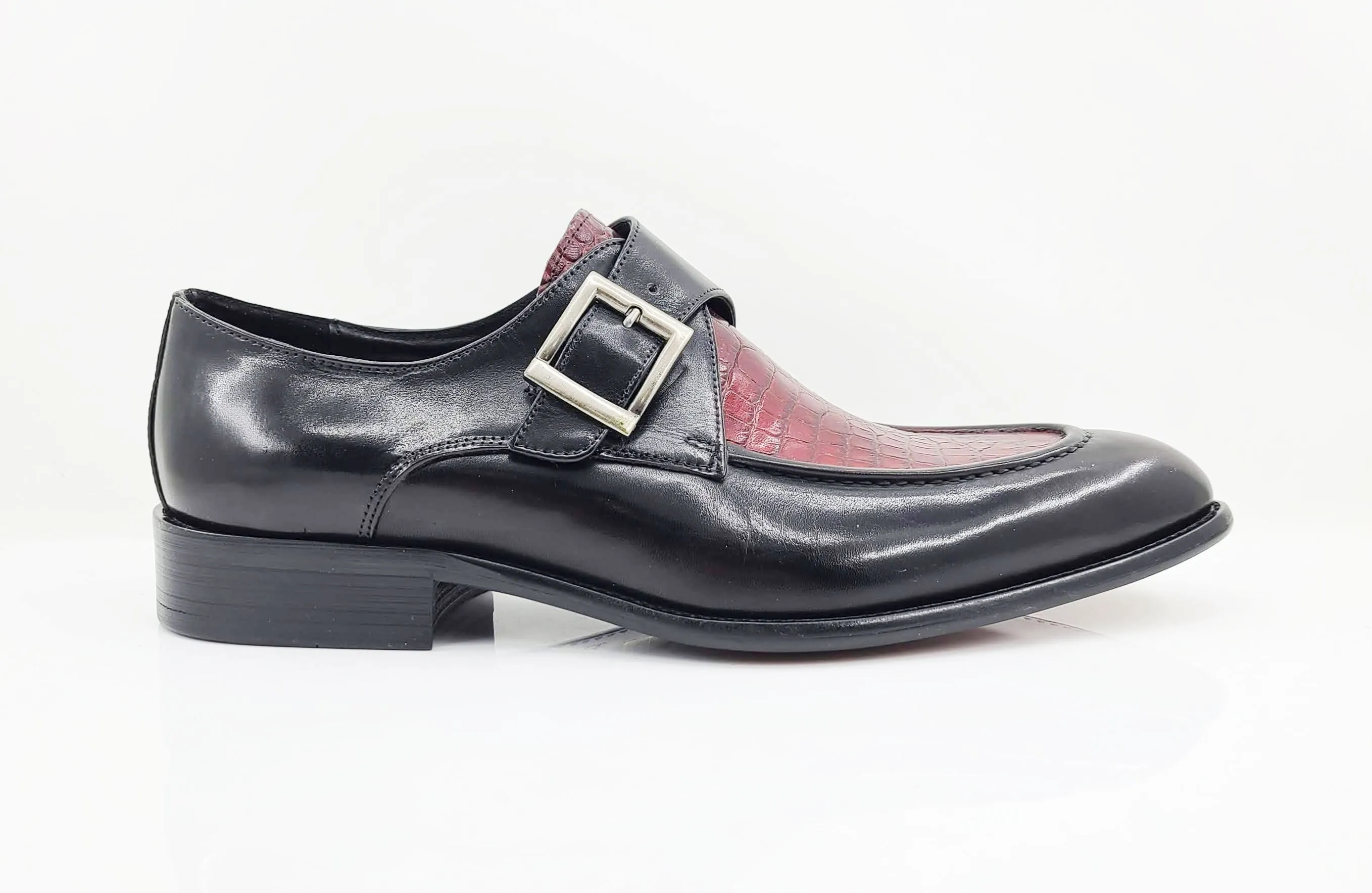 Calfskin Slip-On Spectator Monkstrap Shoe Black/Burgundy